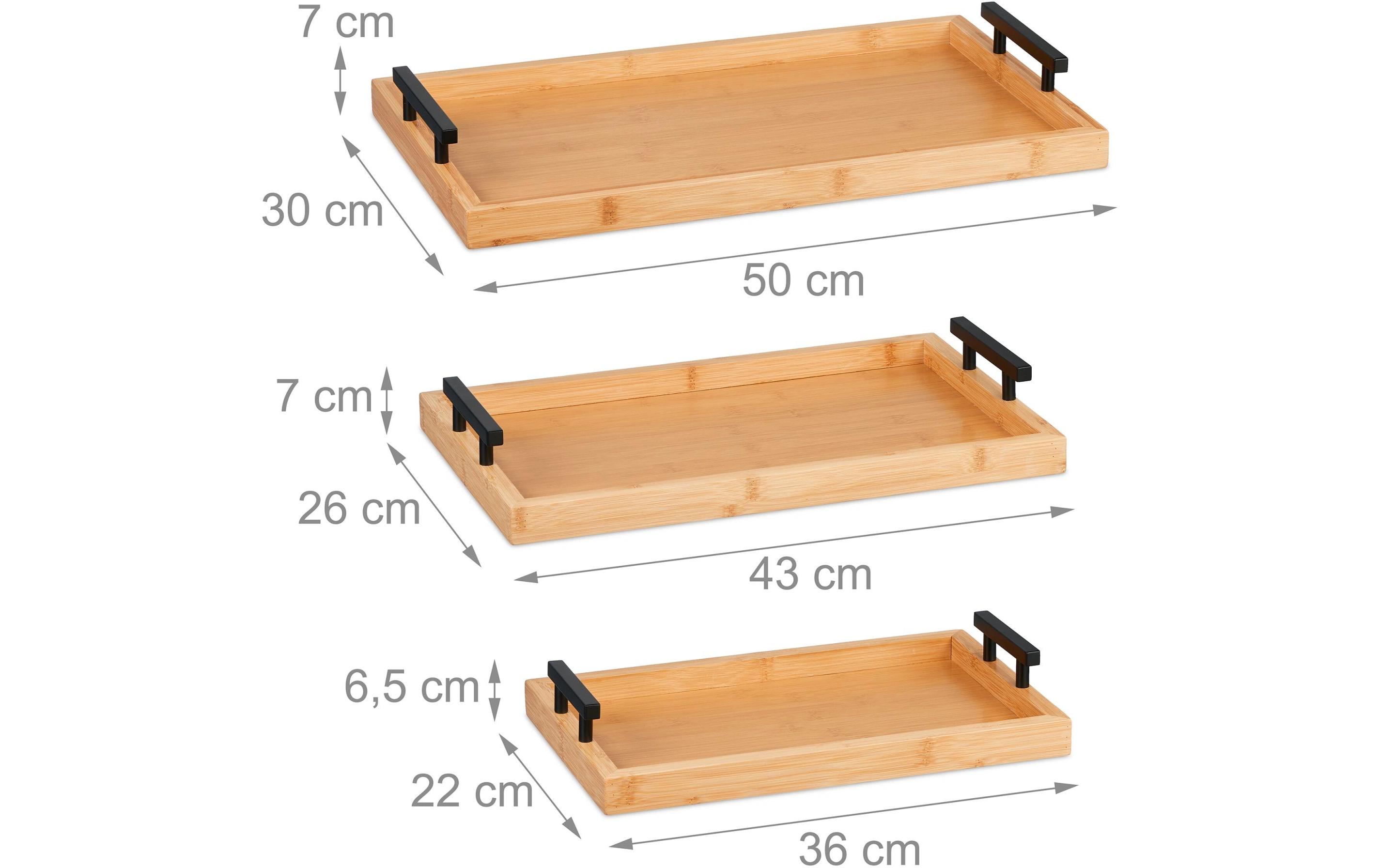 relaxdays Serviertablett 3 Stück, Natur/Schwarz