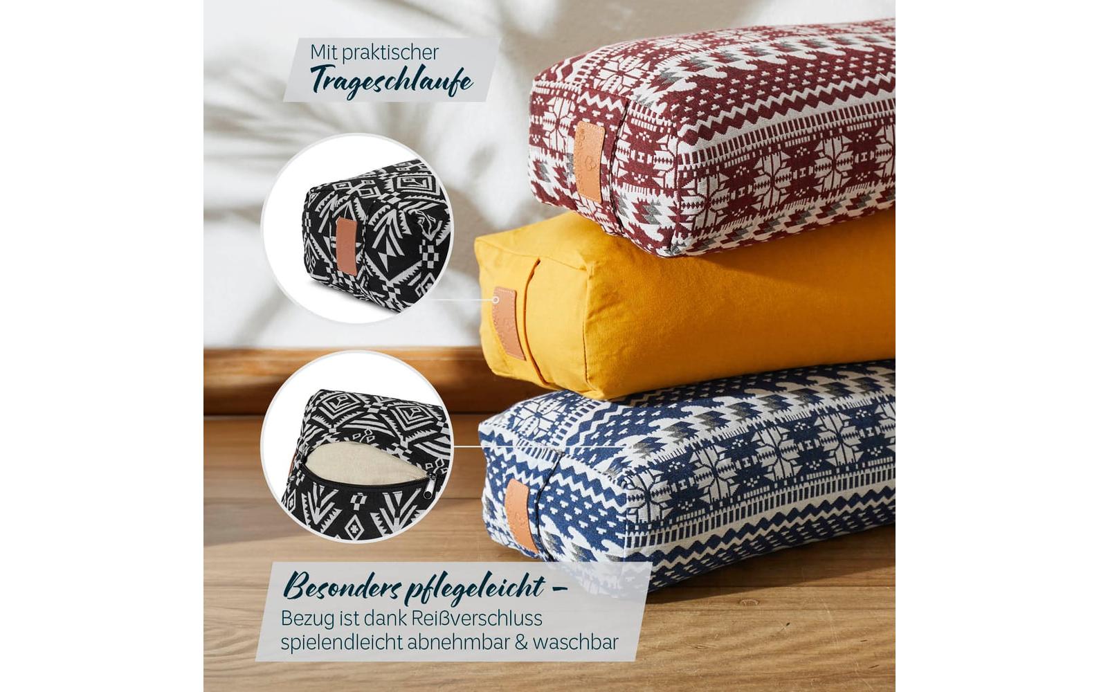 DoYourYoga Yoga-Bolster Paravati Bio-Dinkelspelz, Schwarz/Weiss