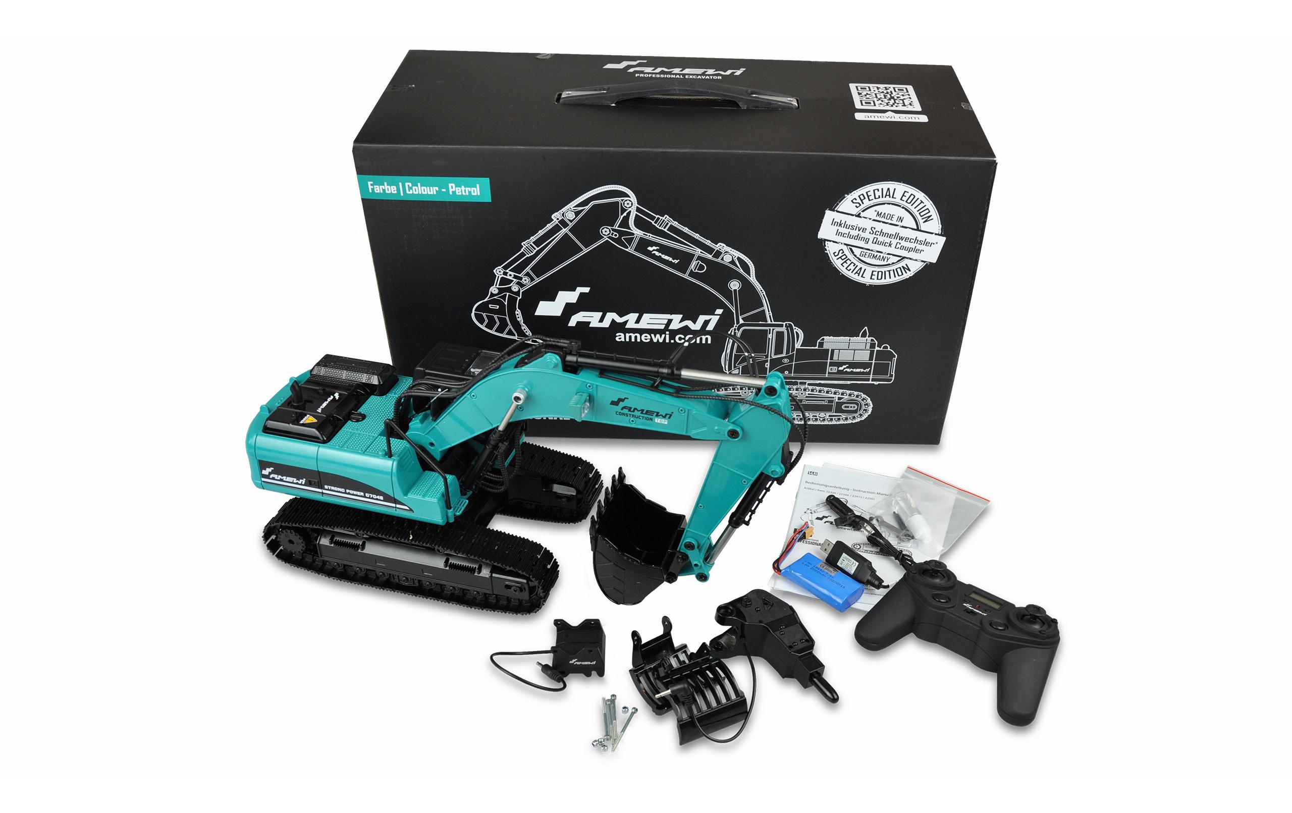 Amewi Kettenbagger G704E Vollmetall Petrol, 1:14, RTR