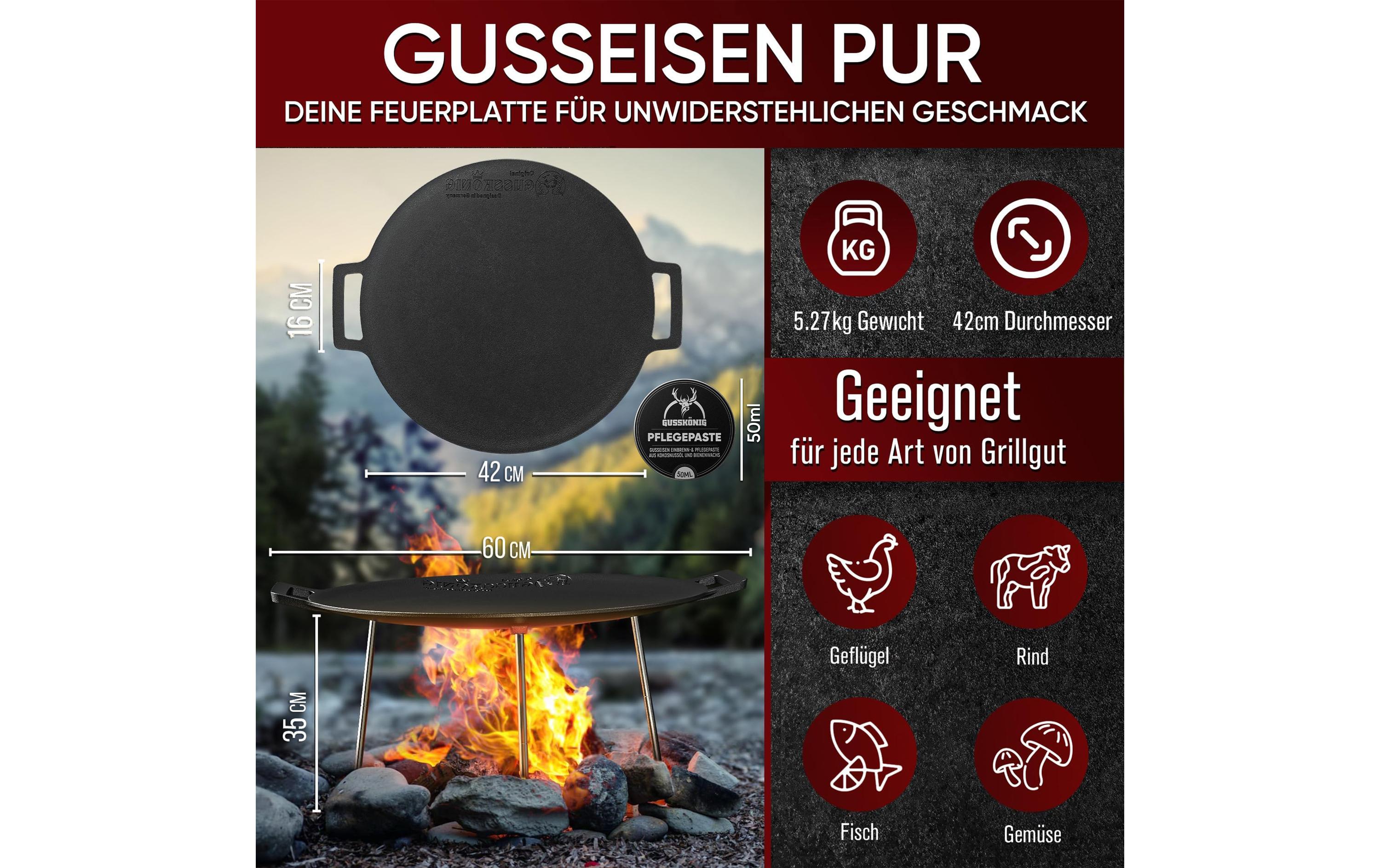 Gusskoenig Runde eingebrannte Grillplatte 42 cm