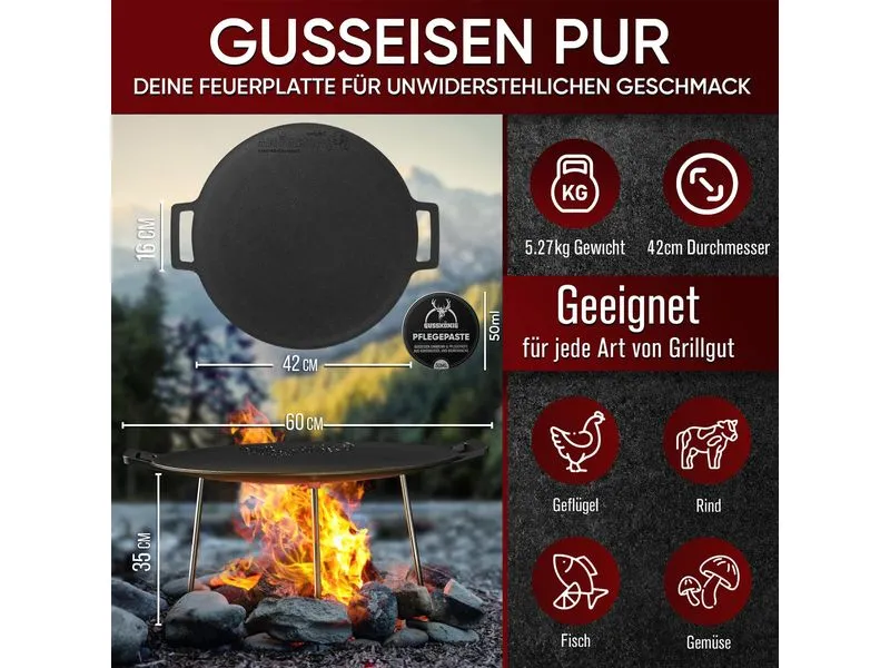 Gusskoenig Runde eingebrannte Grillplatte 42 cm