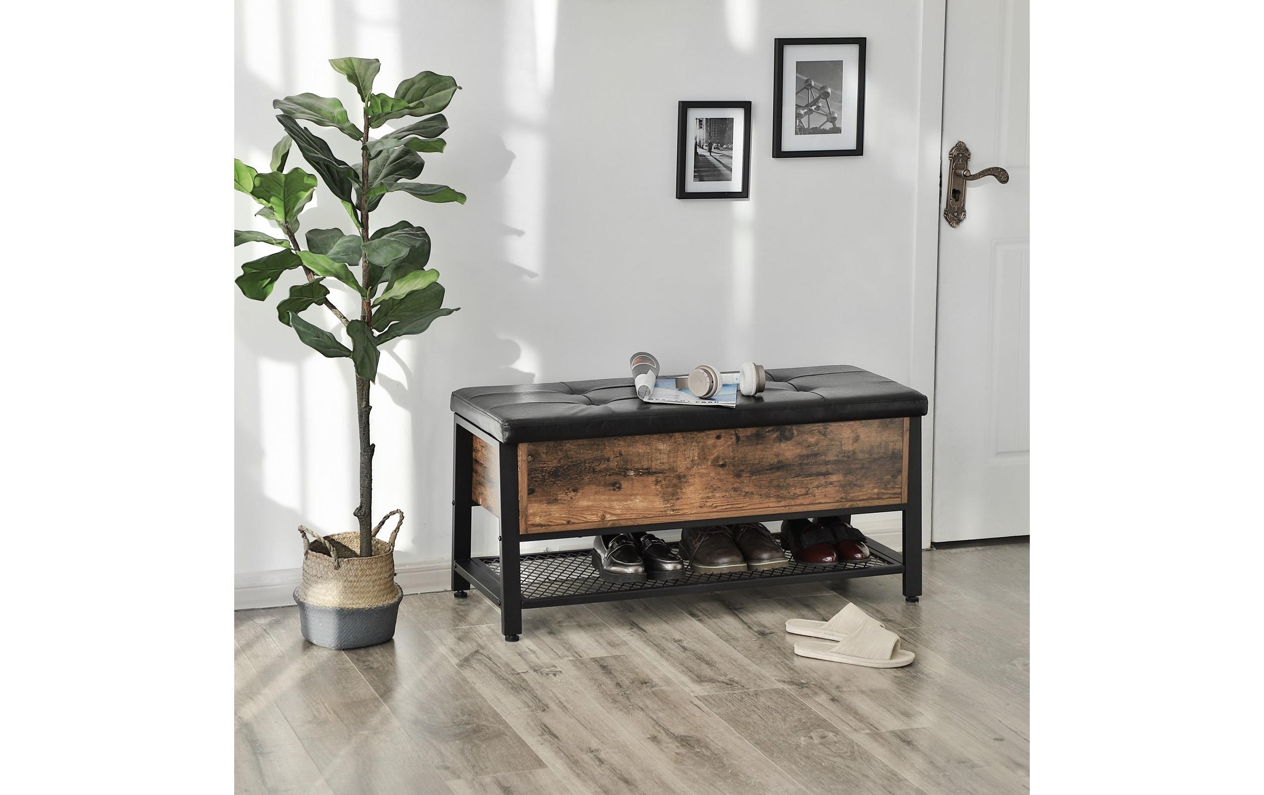 VASAGLE Sitztruhe mit Stauraum 100 x 47 cm, Braun/Schwarz