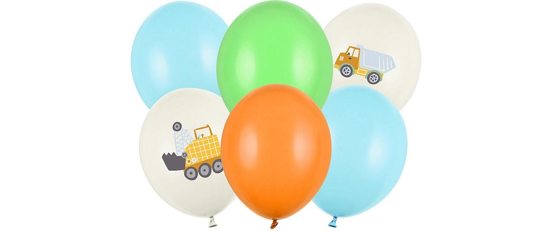Partydeco Luftballon Ballon Baufahrzeuge Ø 30 cm, 6 Stück, Mehrfarbig