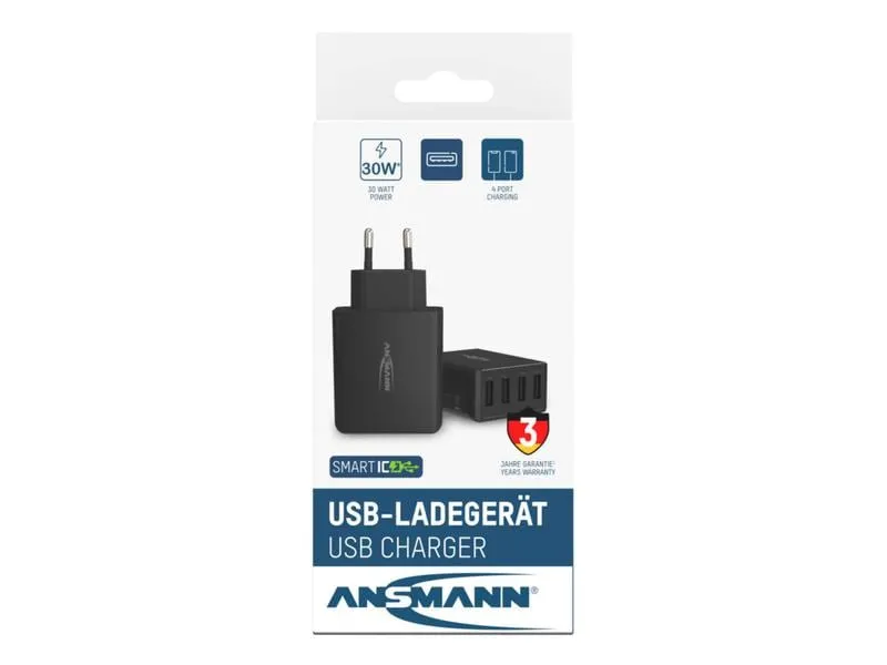Ansmann USB-Wandladegerät Home Charger HC430, 4x USB, 30 W, Schwarz