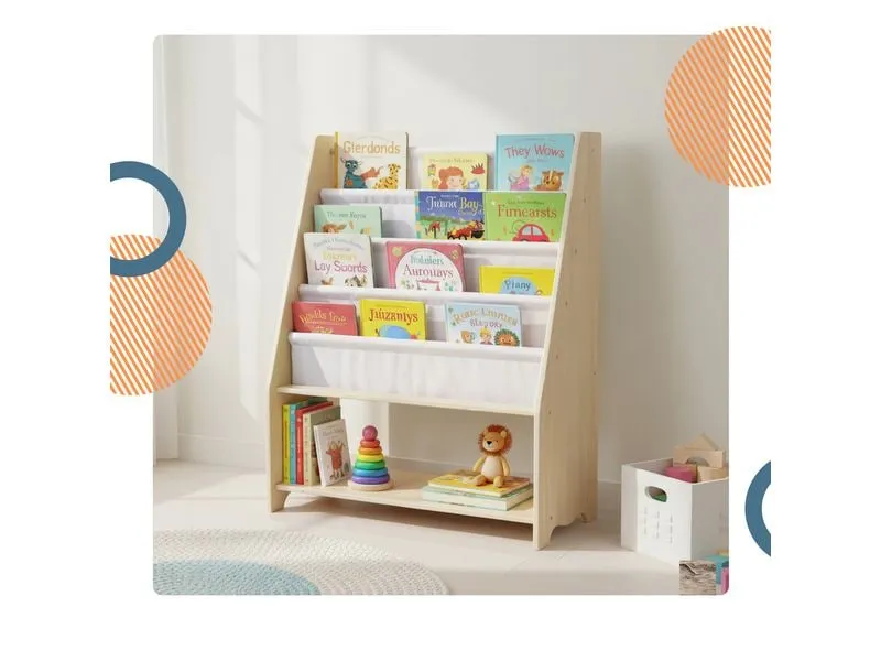 relaxdays Kinderregal Holz Polyester Weiss Hellbraun relaxdays Kinderregal Holz Polyester Weiss Hellbraun
