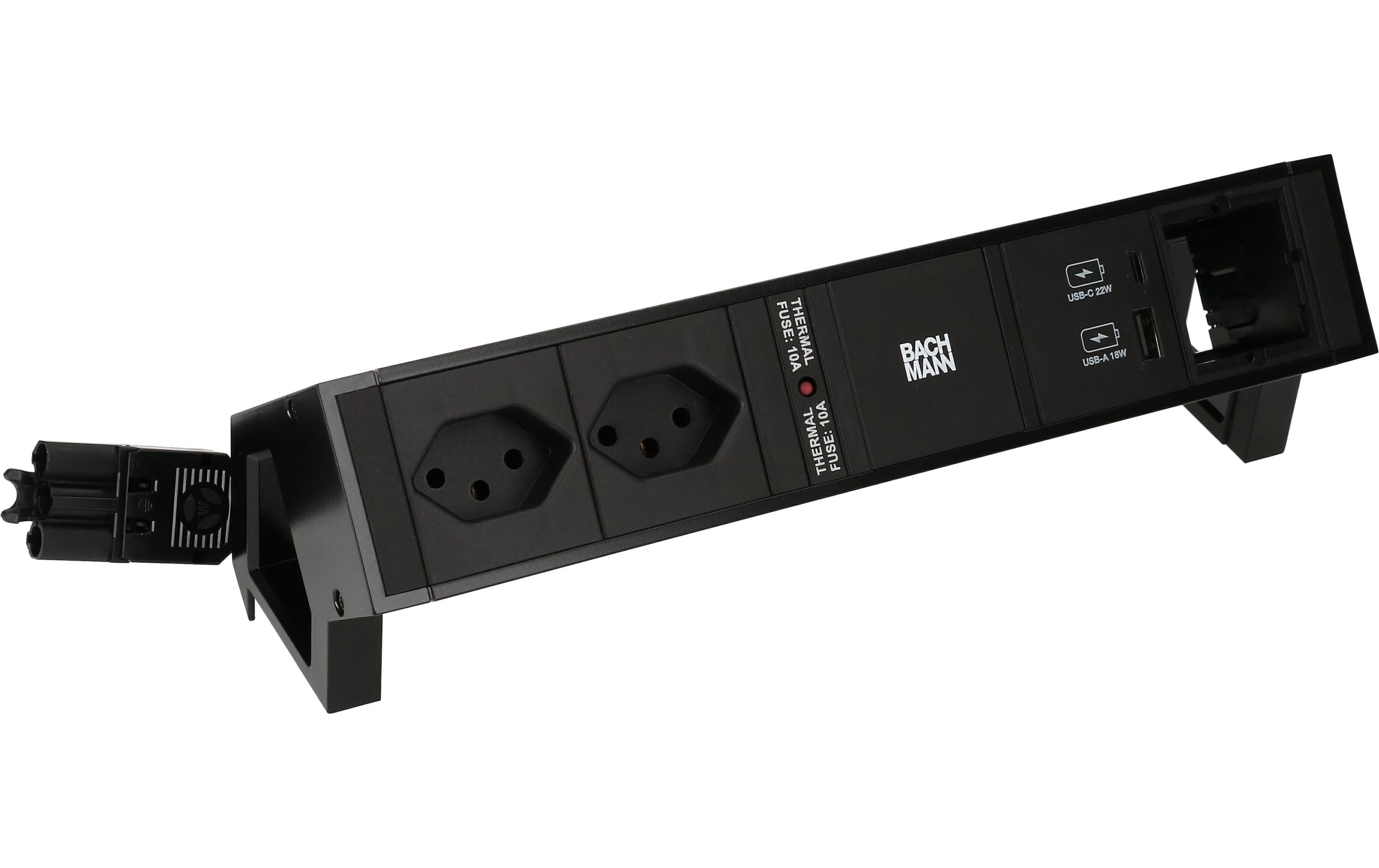 Bachmann Tischsteckdosenleiste DESK 2, 2x T13, 1x USB A/C, 1x Custom