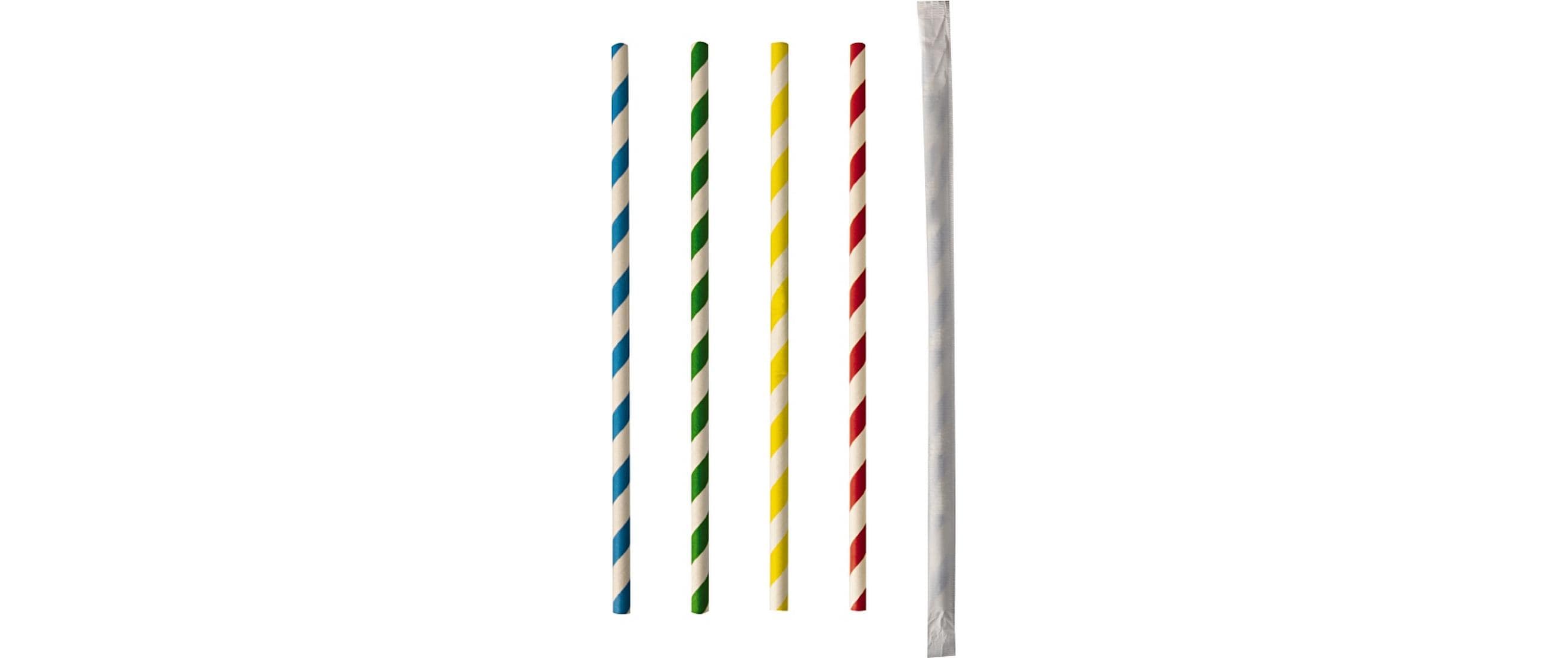Papstar Strohhalm Stripes Farbig assort. 100 Stück, Mehrfarbig