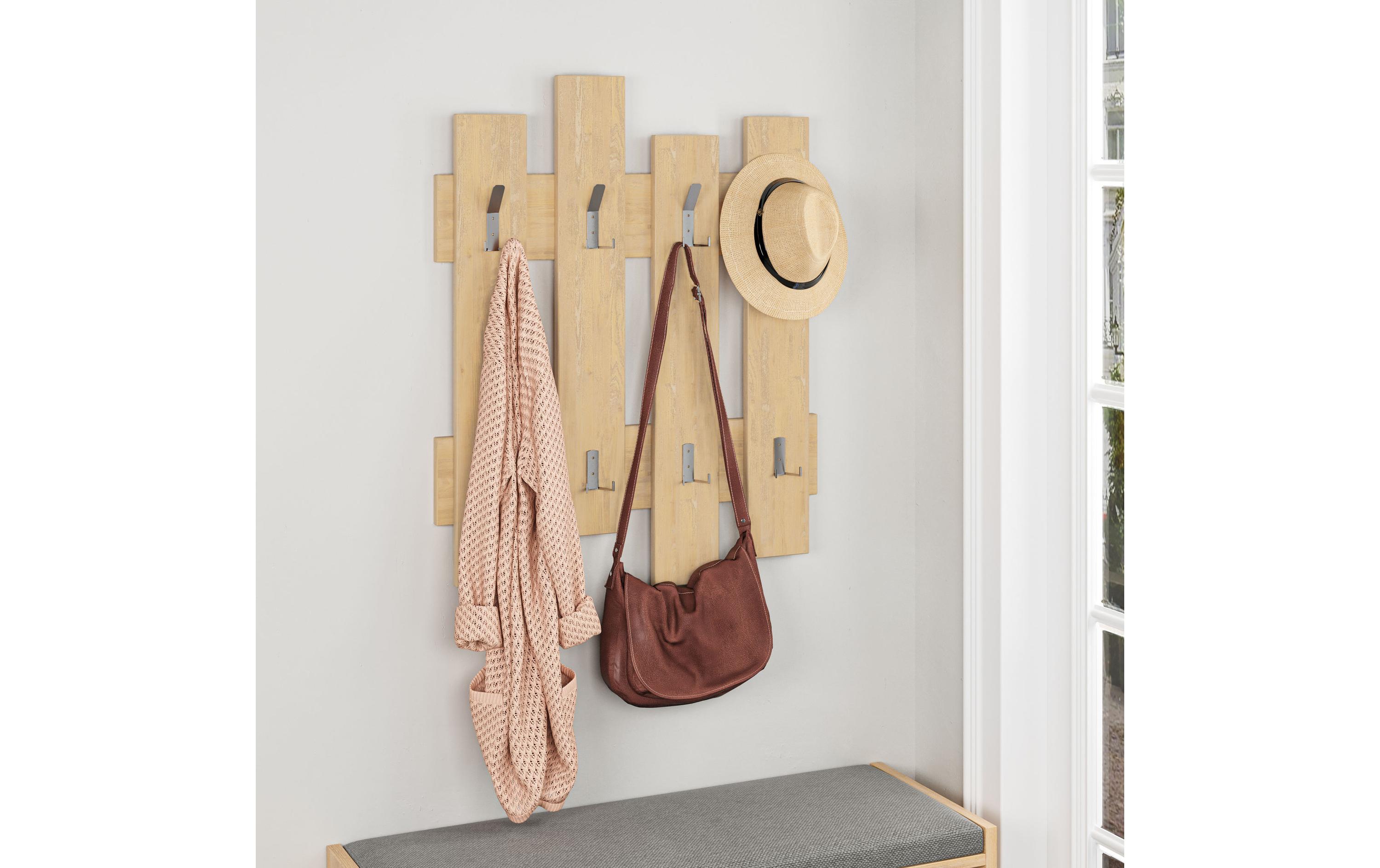 Woody Fashion Wandgarderobe Wave 8 Haken, Nature