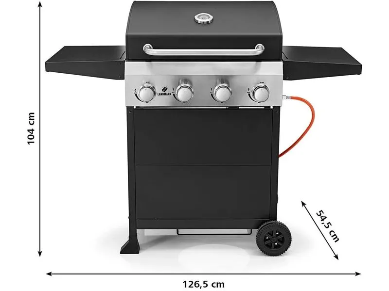 Landmann Gasgrill Black 4.0 125 cm, Stahl emalliert, Rost Edelstahl