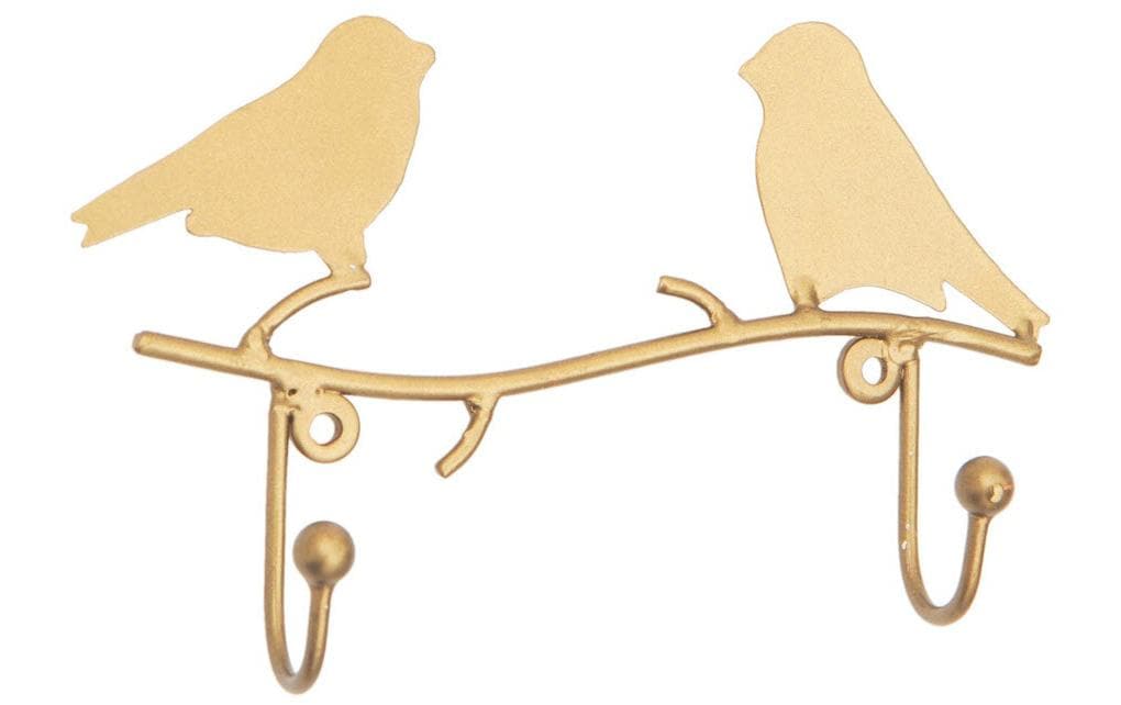 Tranquillo Wandhaken 2-fach, Vogel, Gold, 16 cm