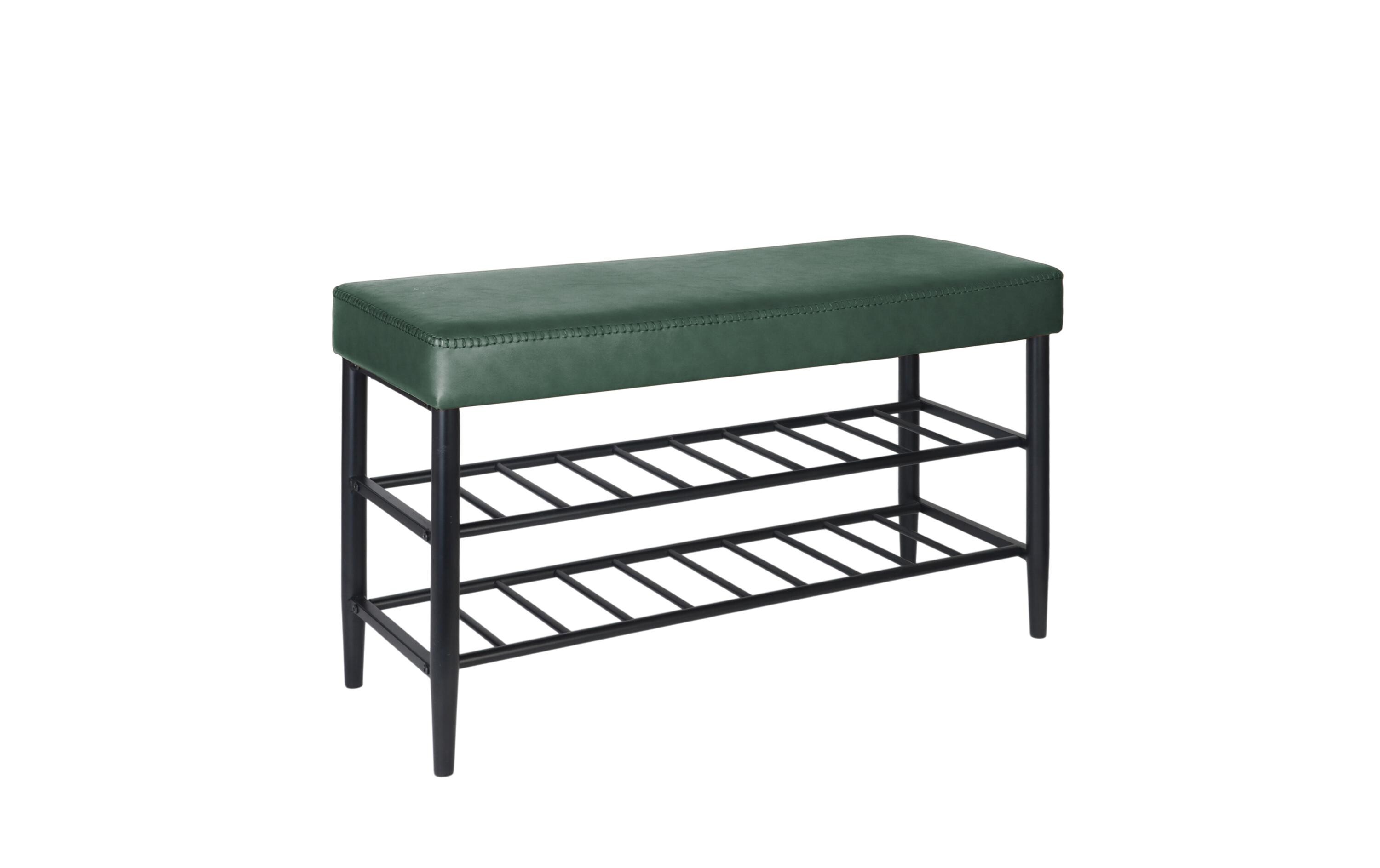 relaxdays Schuhbank mit zwei Ablagen 80 x 50 cm, Grün/Schwarz