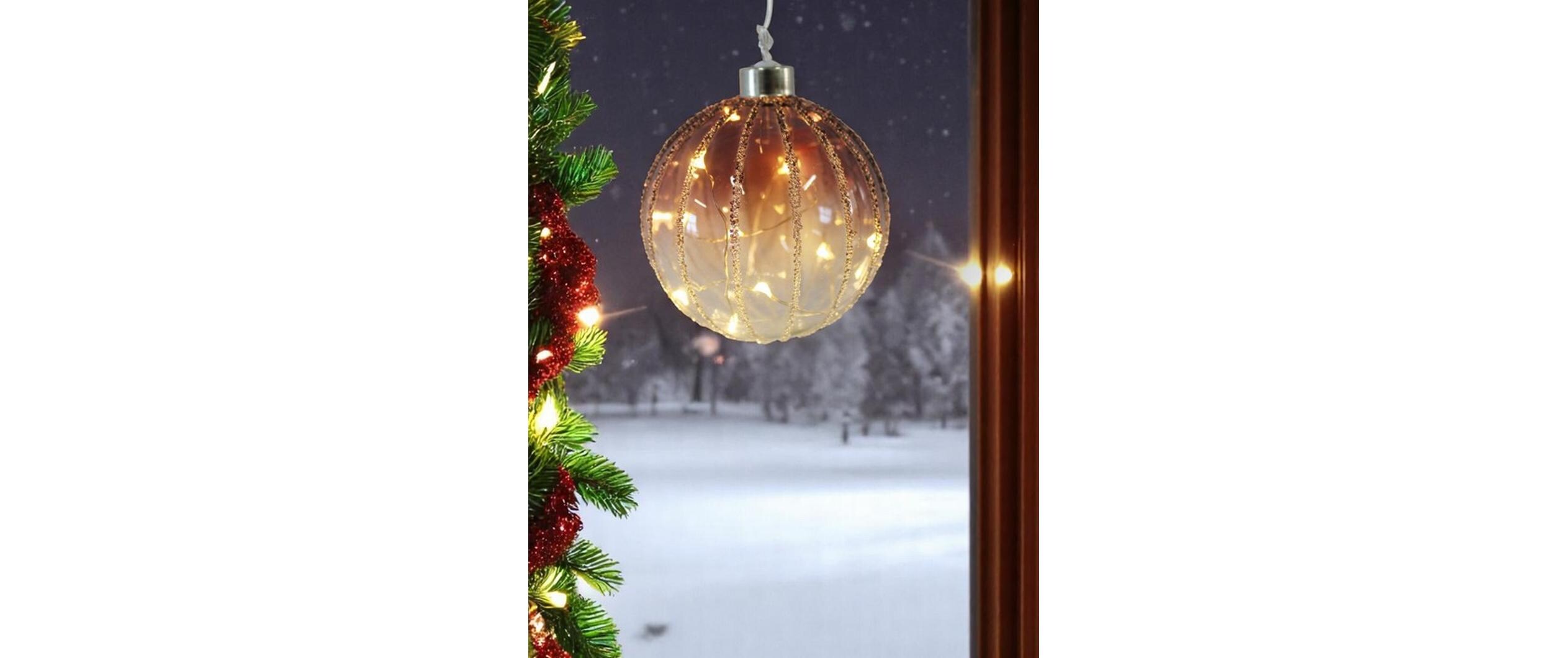 Dameco LED Glas Kugel Ornament, 10 cm, Rot/Transparent