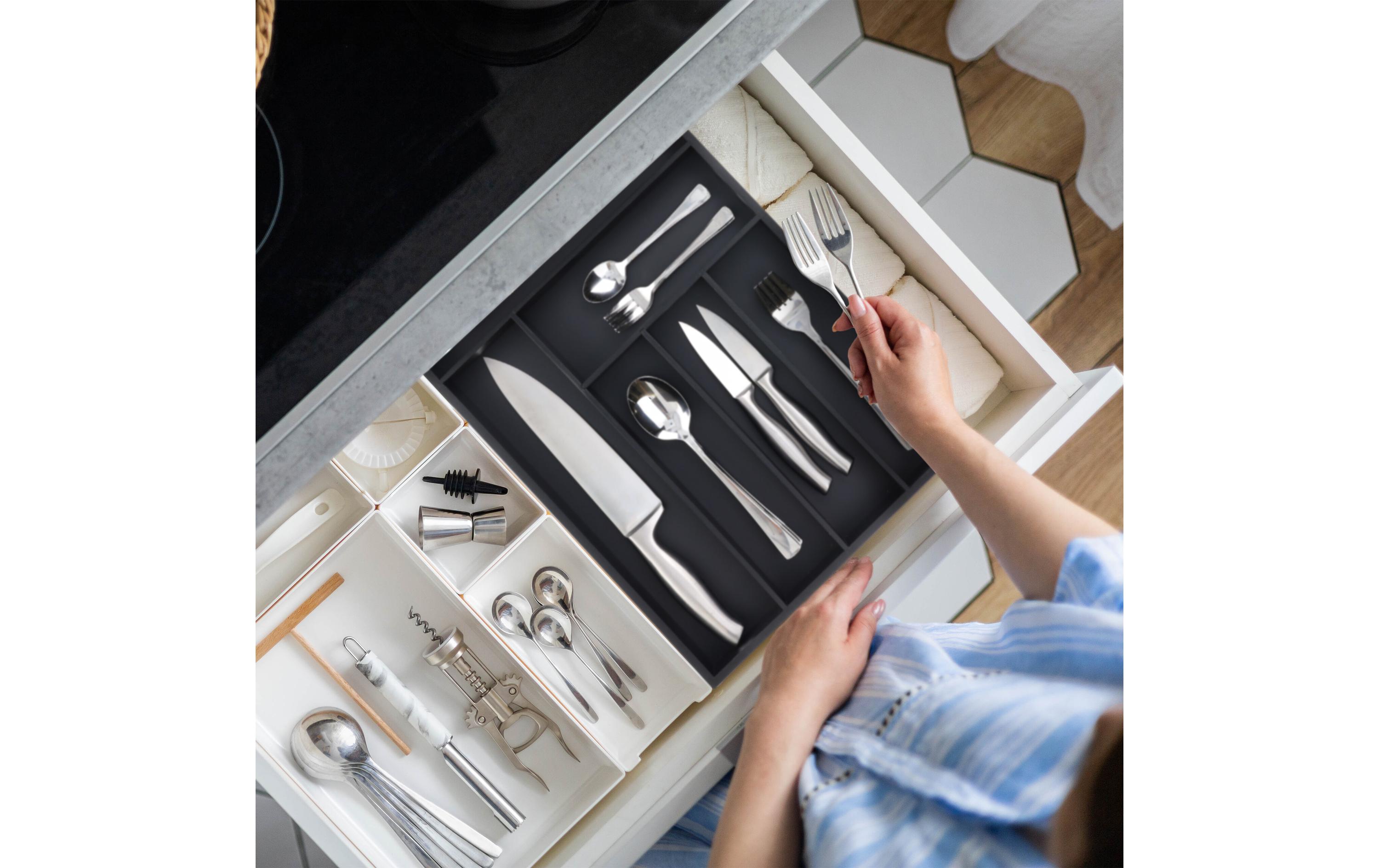 relaxdays Besteckkasten 6 Fächer Schwarz