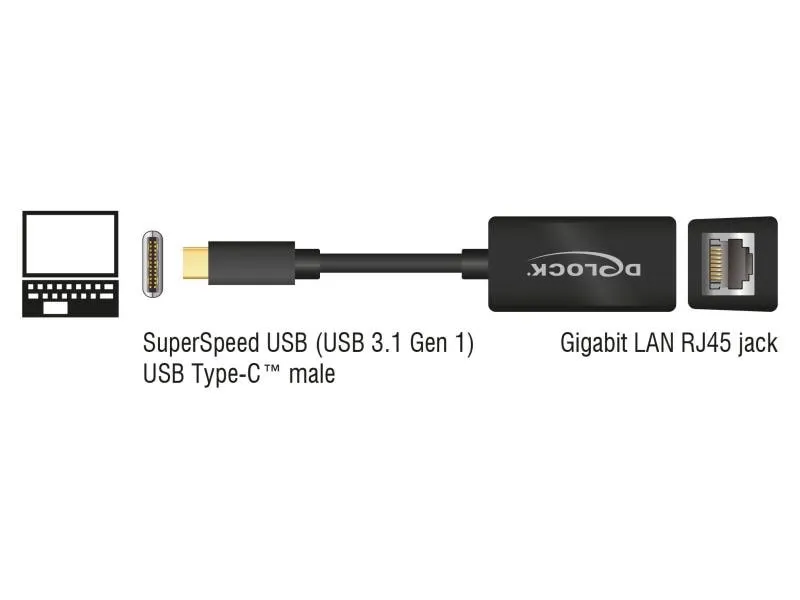 Delock Netzwerk-Adapter USB-C – RJ45 1Gbps, Schwarz