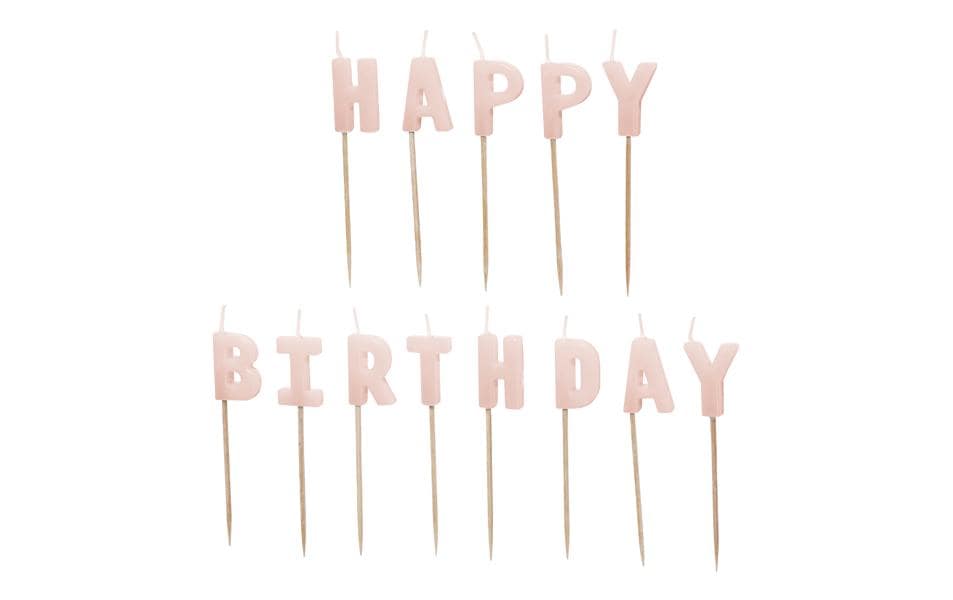 Partydeco Kerze Happy Birthday, Rosa, H 2.5 cm, 13 Stück