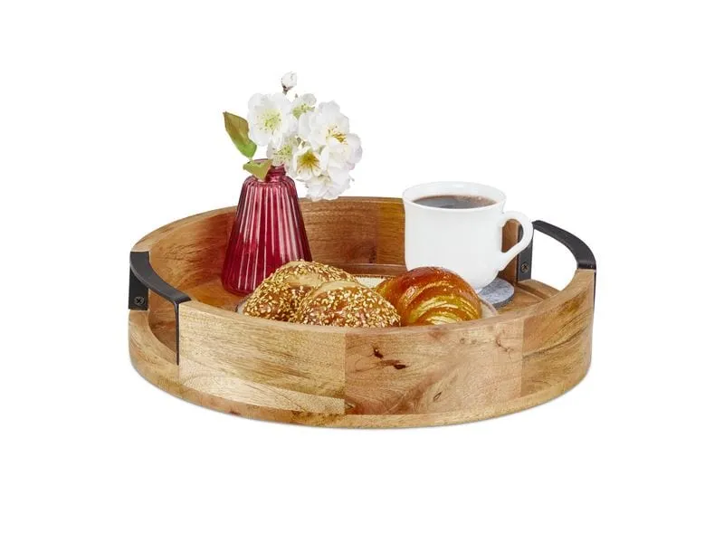 relaxdays Serviertablett Mangoholz Natur, Schwarz, 35 cm relaxdays Serviertablett Mangoholz Natur, Schwarz, 35 cm