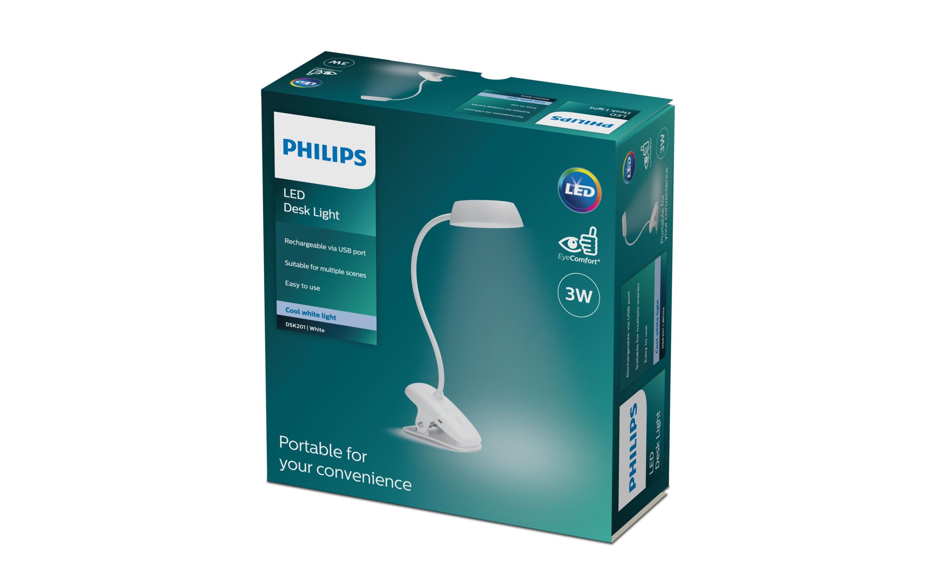 Philips LED Schreibtischleuchte Donutclip, 2.3W, 4000K, USB, weiss
