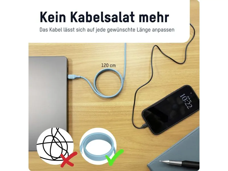 Ansmann Magnetisches Silikonkabel USB-C auf USB-C, 120 cm blau Ansmann Magnetisches Silikonkabel USB-C auf USB-C, 120 cm blau