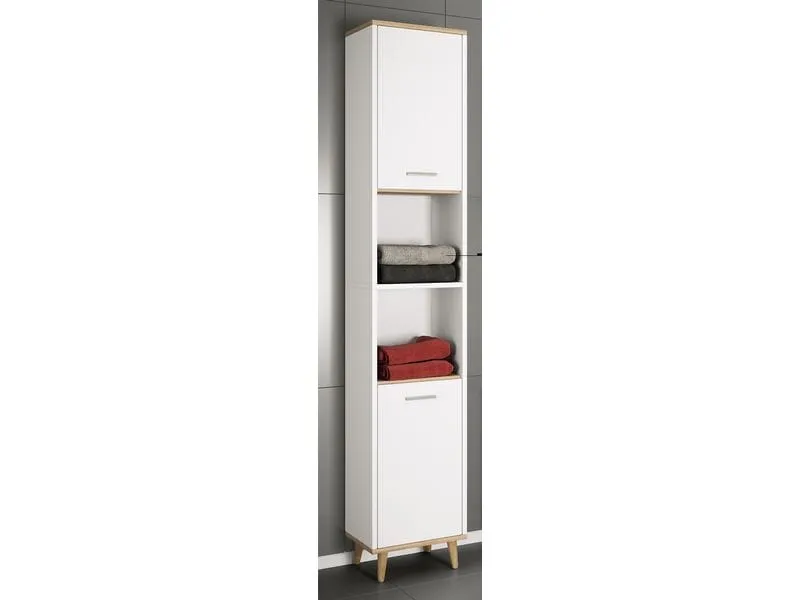 VCM Badezimmerregal Landos 32 x 184 cm, Weiss/Honig-Eiche VCM Badezimmerregal Landos 32 x 184 cm, Weiss/Honig-Eiche