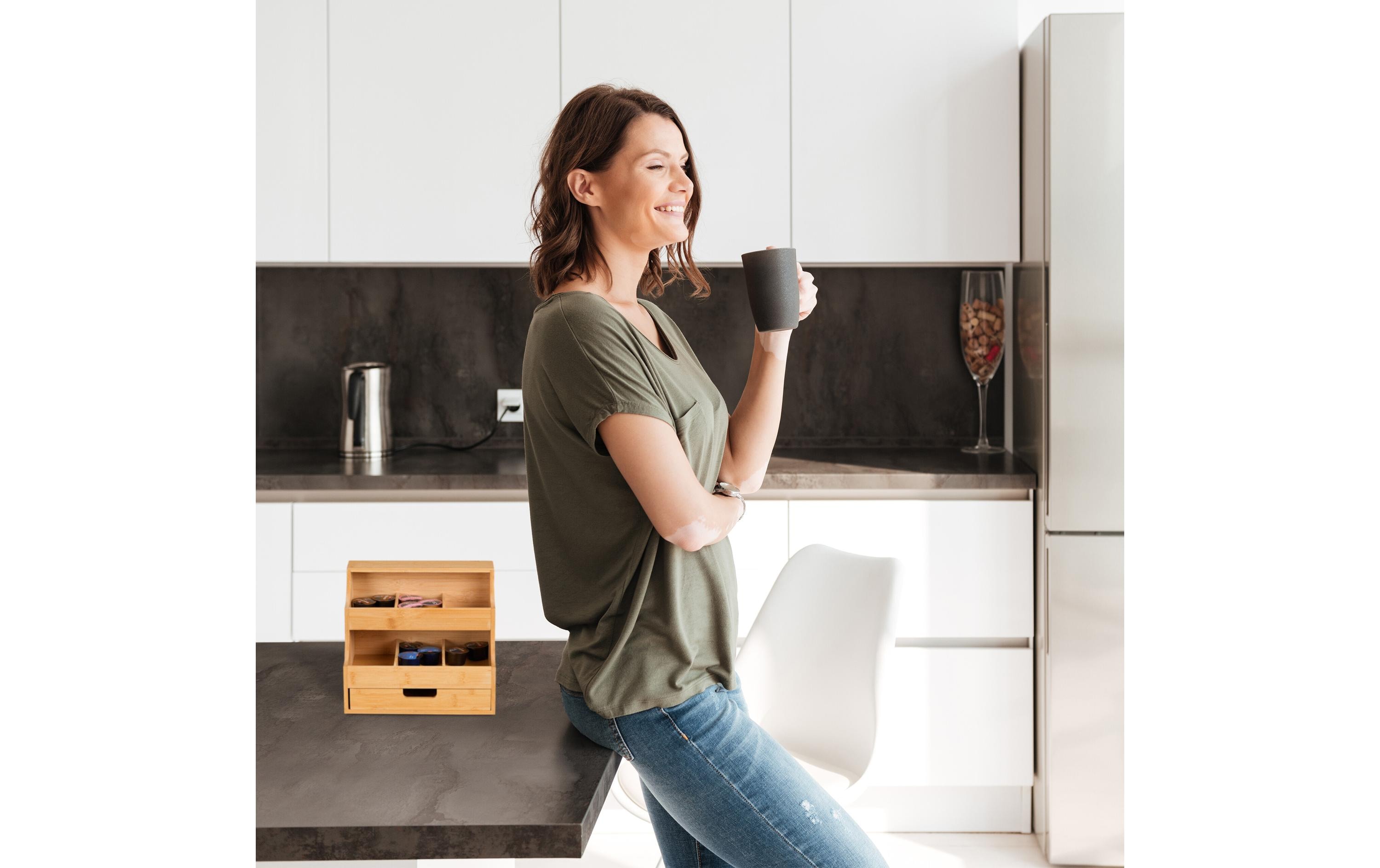 relaxdays Teebeutel-Box mit Schublade 9 Fächer