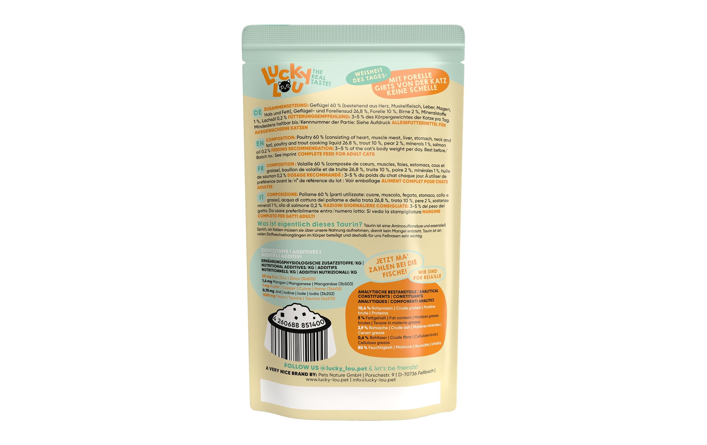 Lucky Lou Nassfutter Lifestage Adult Geflügel & Forelle, 125 g Lucky Lou Nassfutter Lifestage Adult Geflügel & Forelle, 125 g