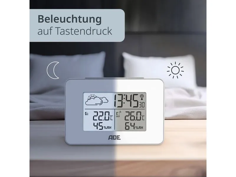 ADE Wetterstation mit Funk-Aussensensor Weiss ADE Wetterstation mit Funk-Aussensensor Weiss