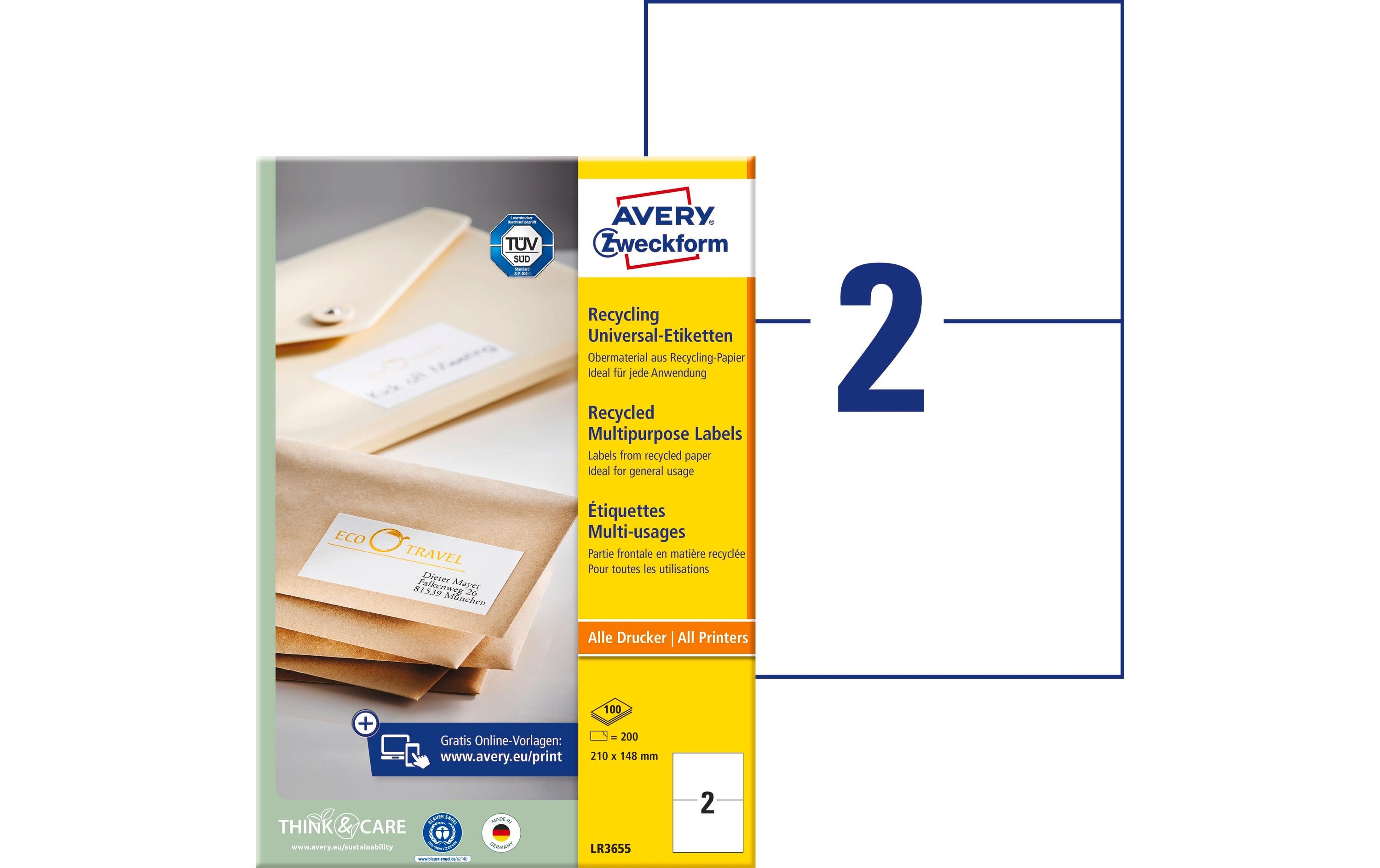 Avery Zweckform Universal-Etiketten LR3655 210 x 148 mm, 100 Blatt