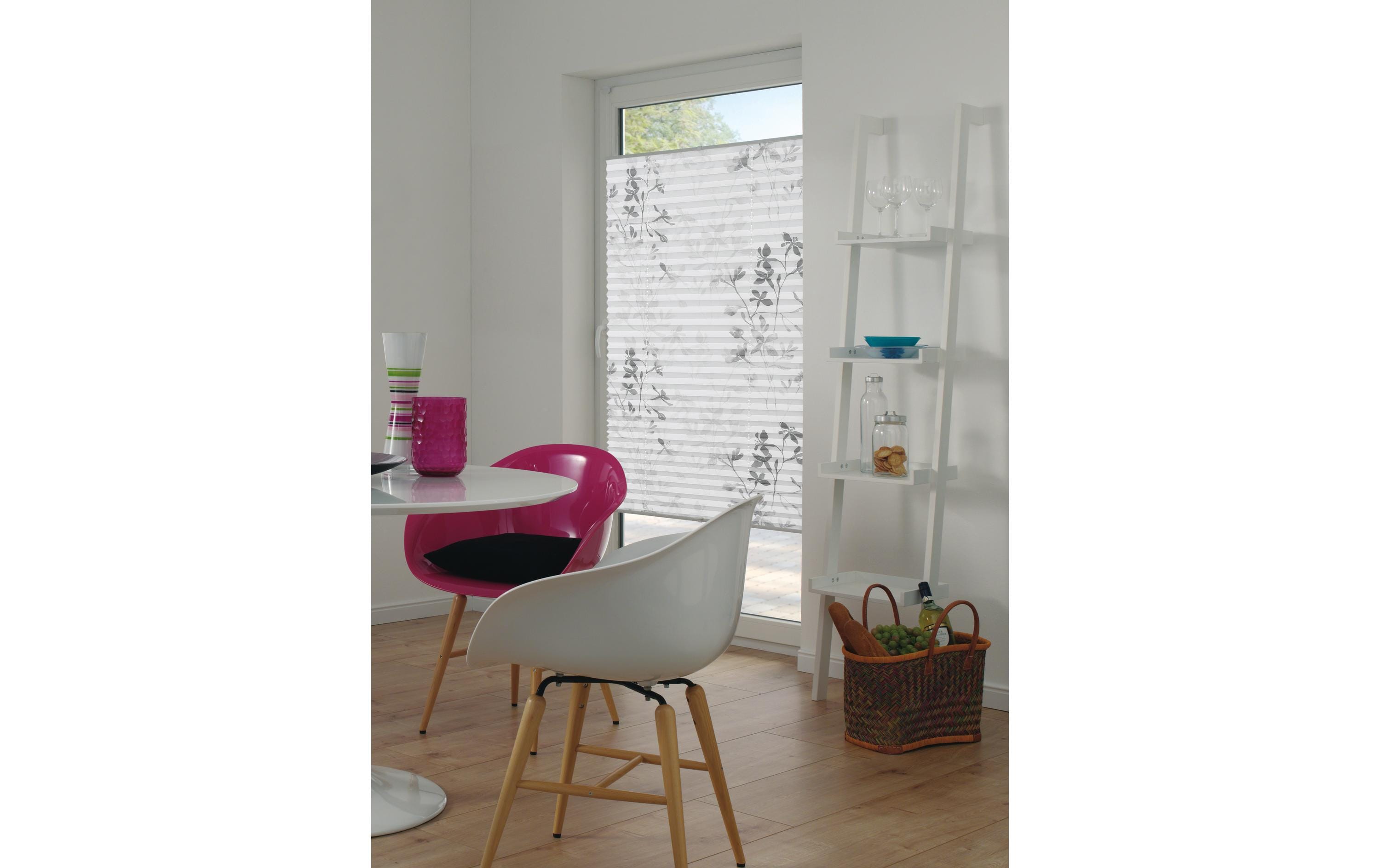 Gardinia Plissée Bella mit Blättern 40 x 130 cm, Weiss/Grau