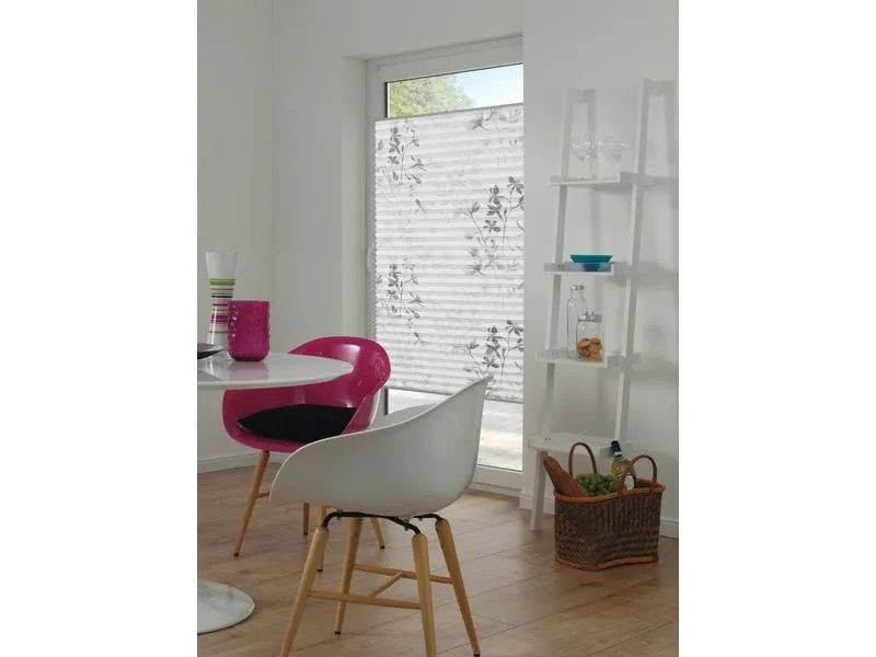 Gardinia Plissée Bella mit Blättern 50 x 130 cm, Weiss/Grau