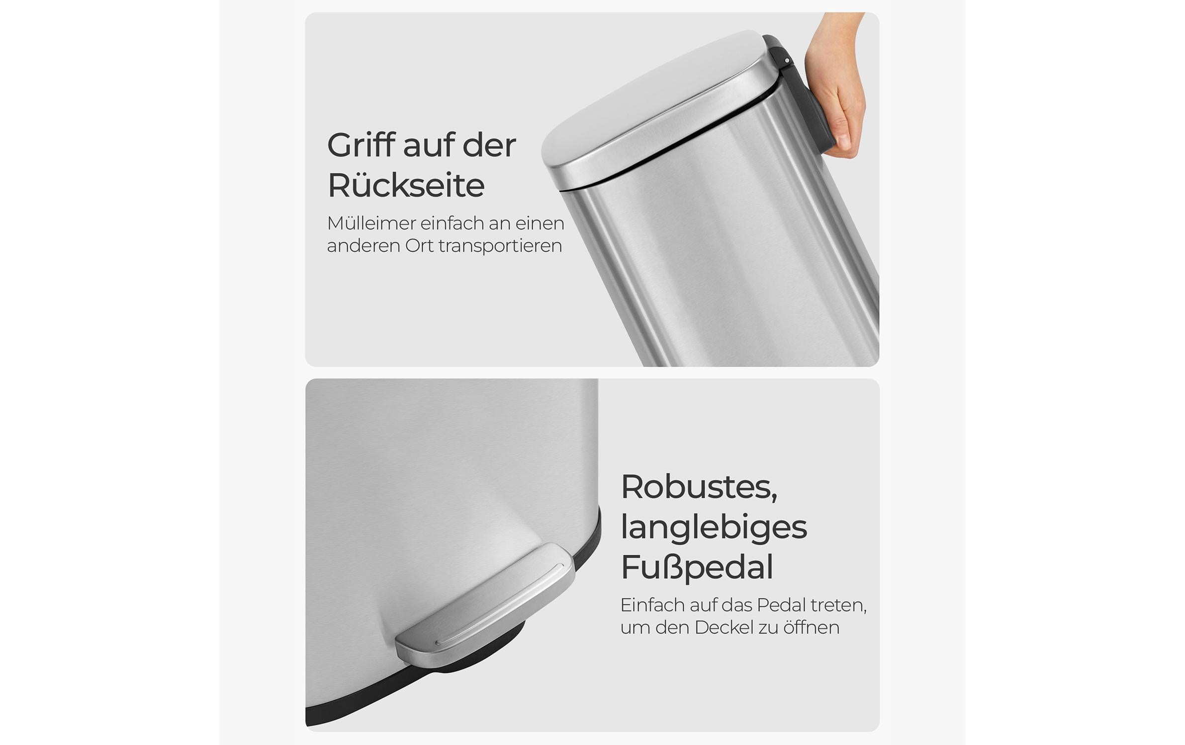 Songmics Abfalleimer mit Inneneimer 30 l, Silber