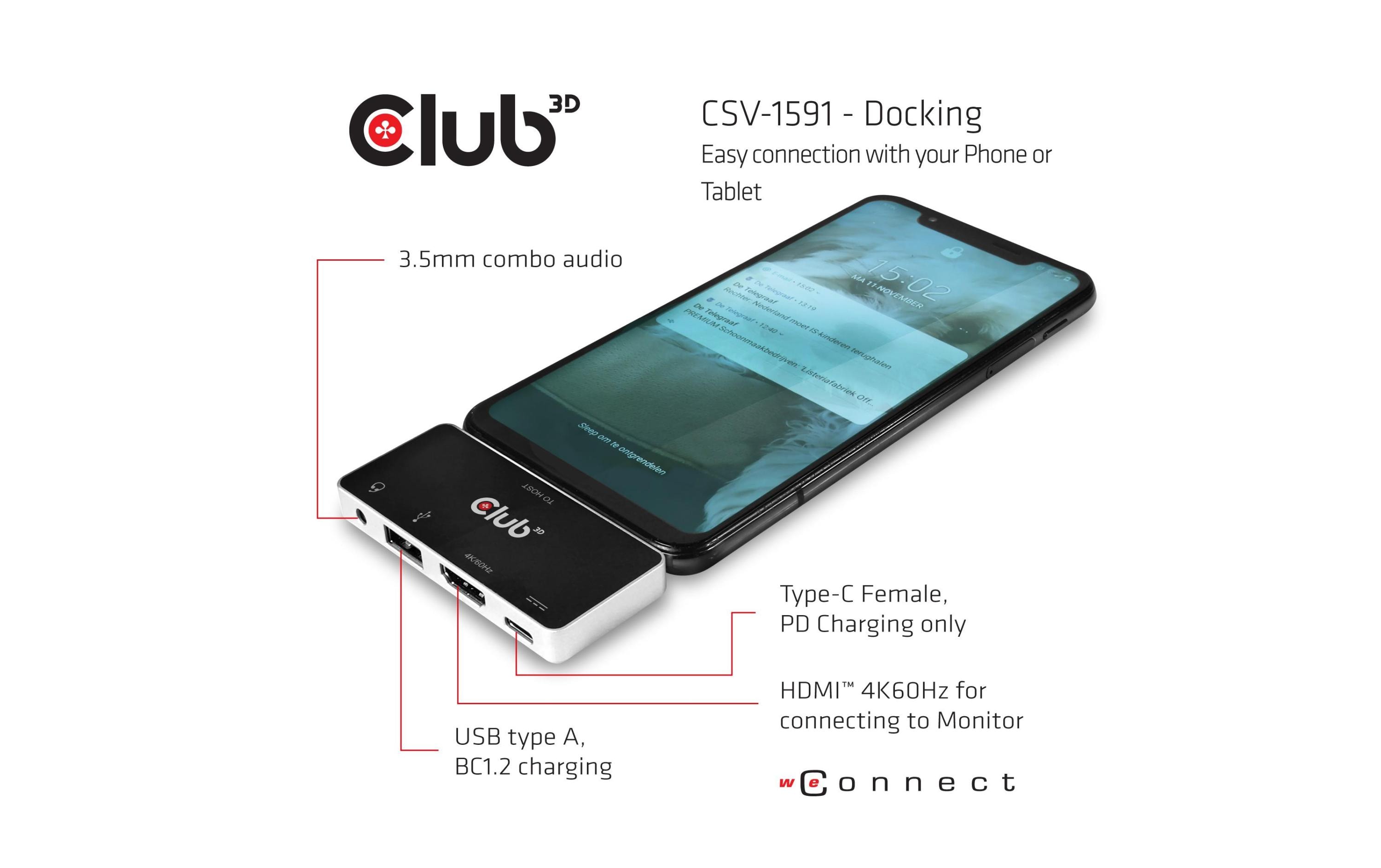 Club 3D Dockingstation CSV-1591 4-in-1 USB 3.1 Typ C 4K60 Hz Club 3D Dockingstation CSV-1591 4-in-1 USB 3.1 Typ C 4K60 Hz