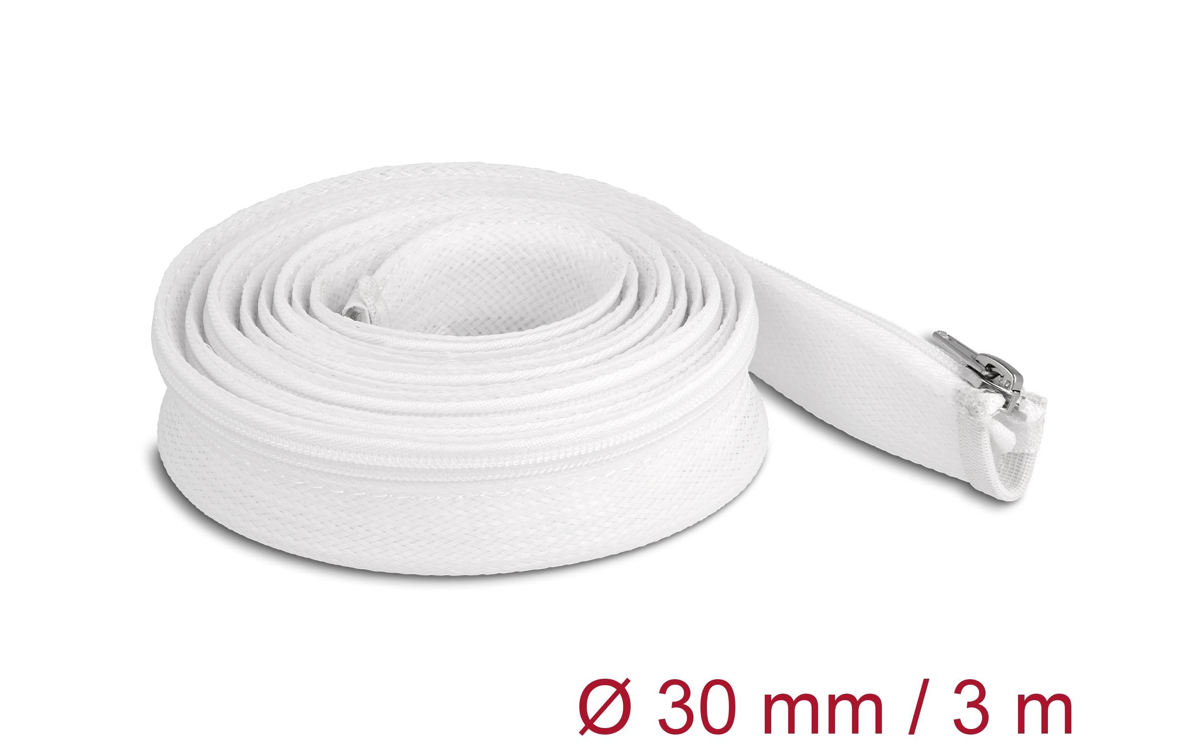 Delock Geflechtschlauch mit Reissverschluss 3 m x 30 mm Weiss Delock Geflechtschlauch mit Reissverschluss 3 m x 30 mm Weiss