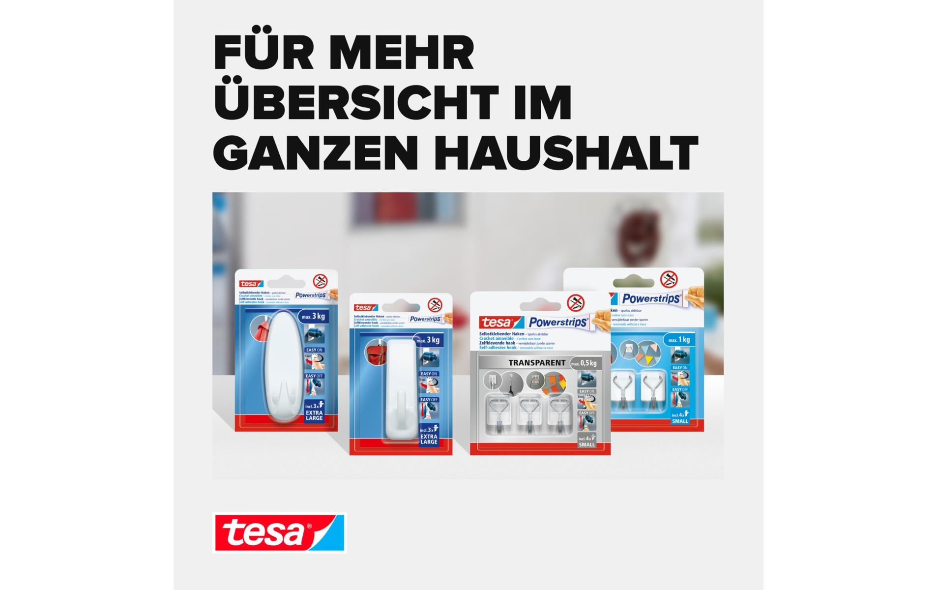 tesa Klebehaken Powerstrips Haken XL Rechteckig Weiss, 3 kg