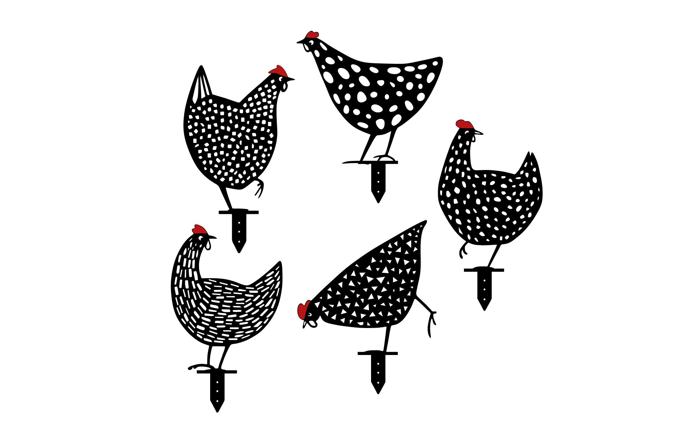 Wallxpert Gartenstecker Huhn 30 cm, 5er Set, Schwarz