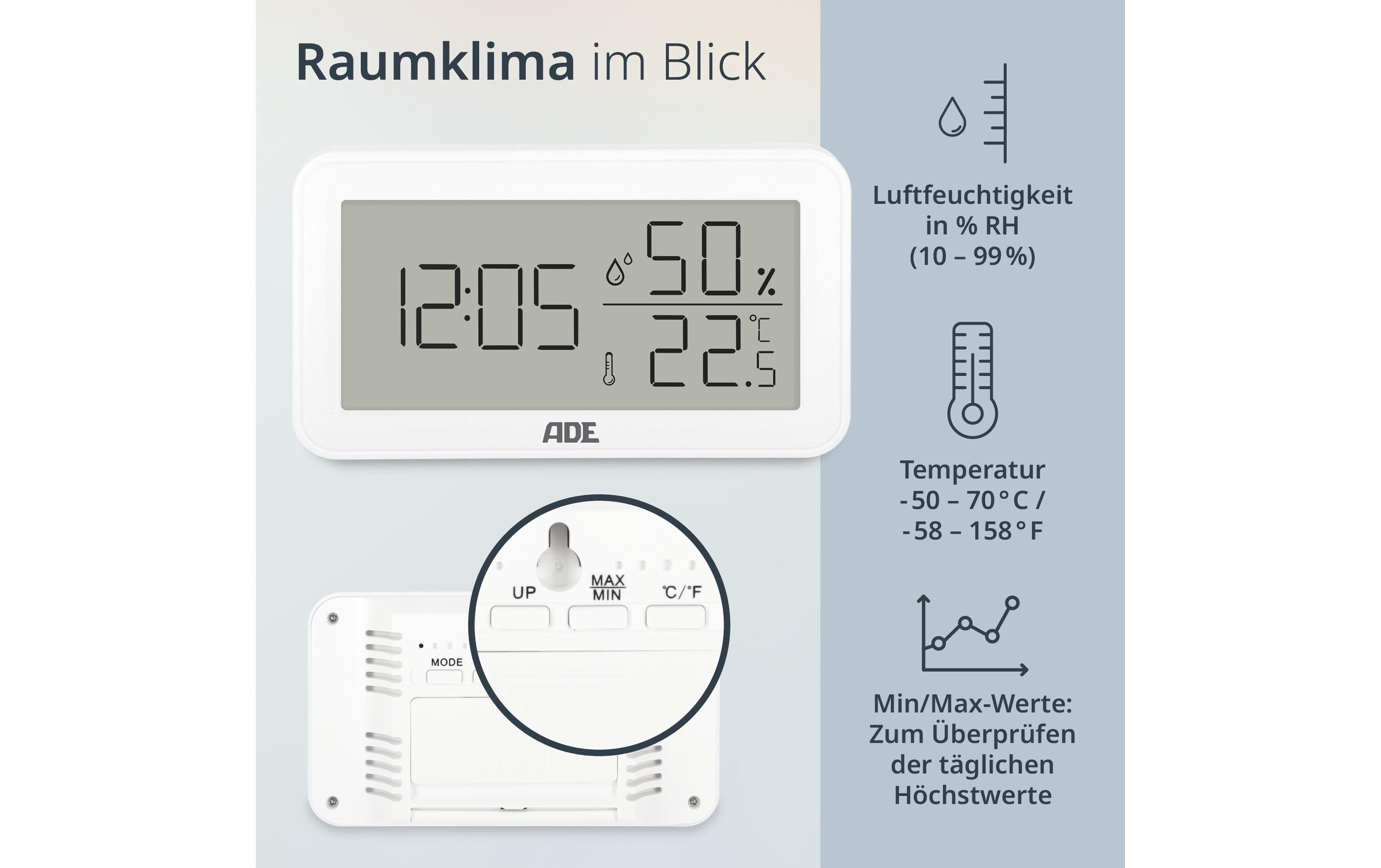 ADE Wetterstation Thermo-Hygrometer 15 cm, Weiss