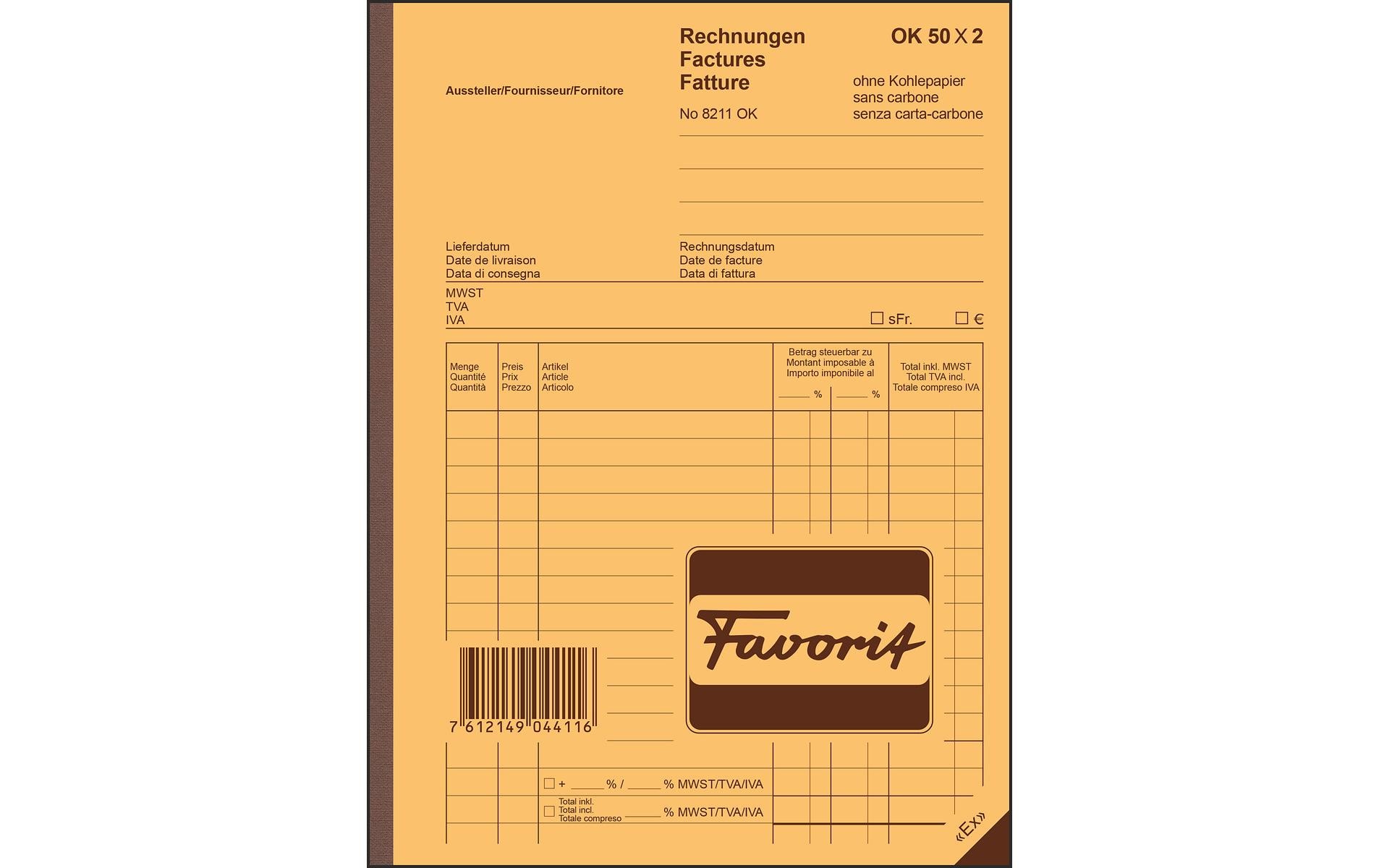 Favorit Durchschreibeblock 156 x 210 mm Rechnungen, 50 x 2 Blatt