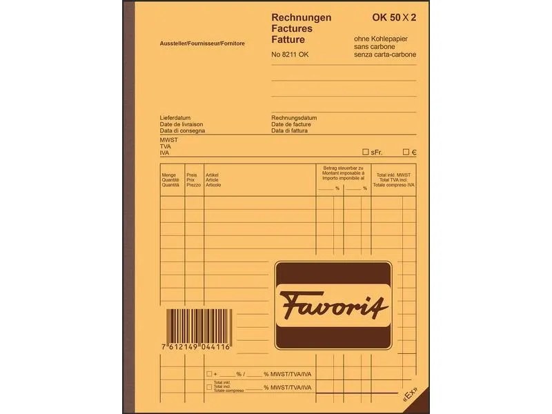 Favorit Durchschreibeblock 156 x 210 mm Rechnungen, 50 x 2 Blatt