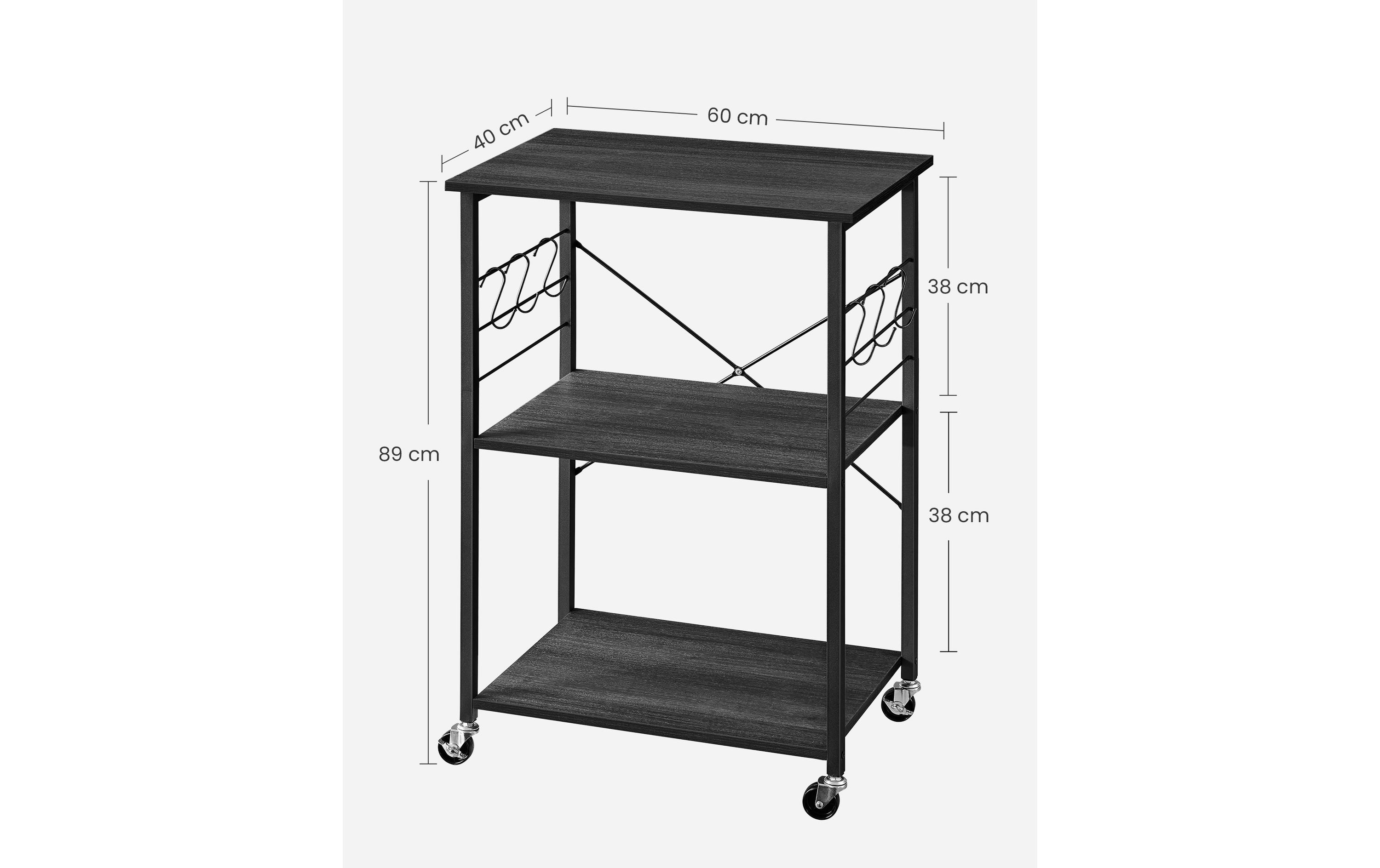 VASAGLE Küchenregal mit 3 Ablagen Schwarz