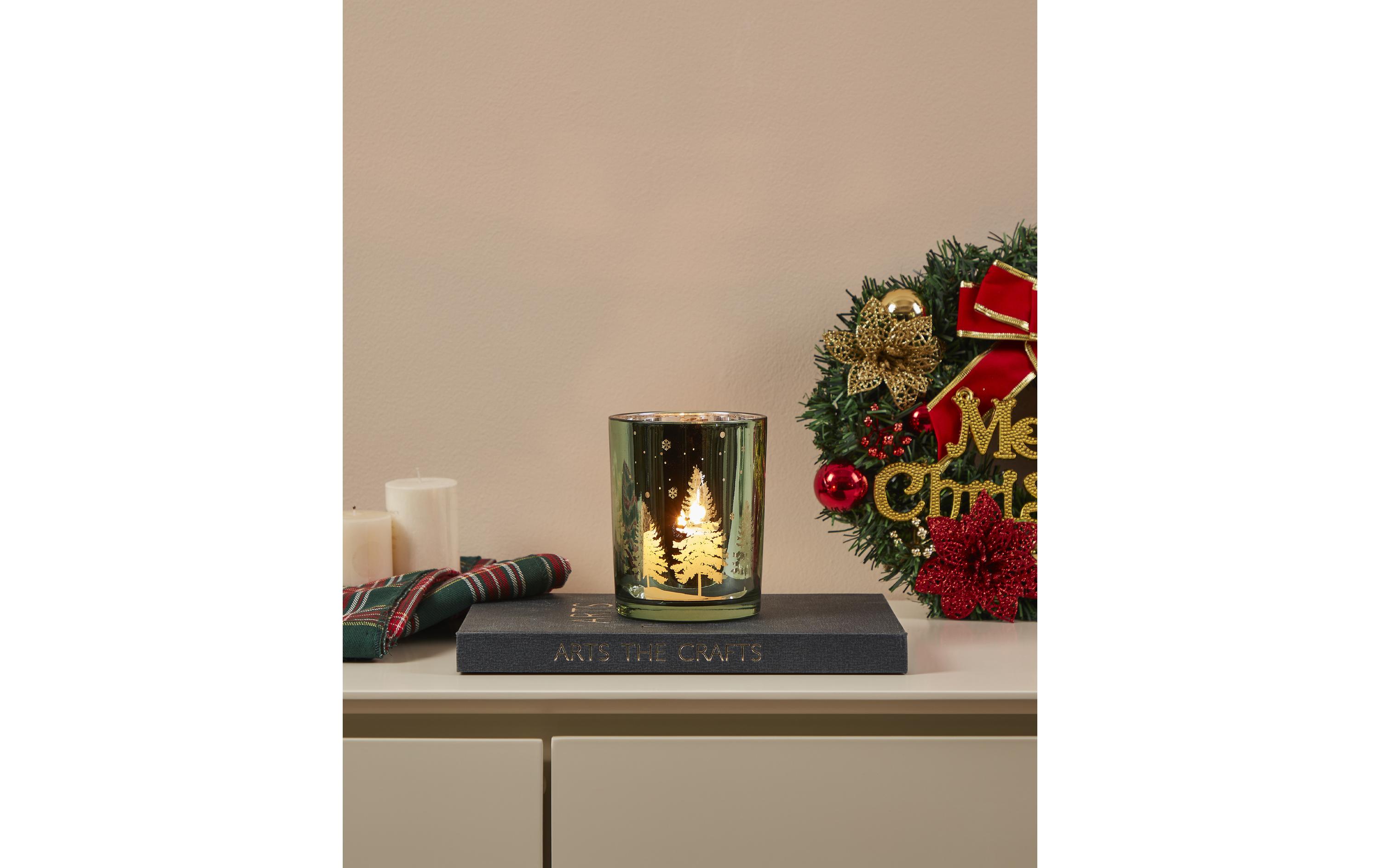 EGLO Teelichthalter Windlicht Christmas Lukut 12.5 cm Grün, Glas