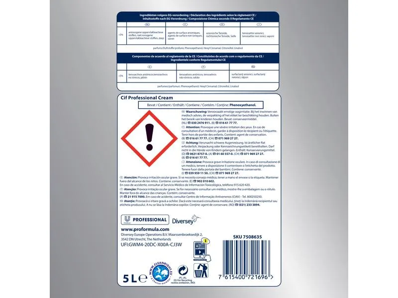 Diversey Pro Formula Küchenreiniger Cif Professional Cream 5 l Diversey Pro Formula Küchenreiniger Cif Professional Cream 5 l