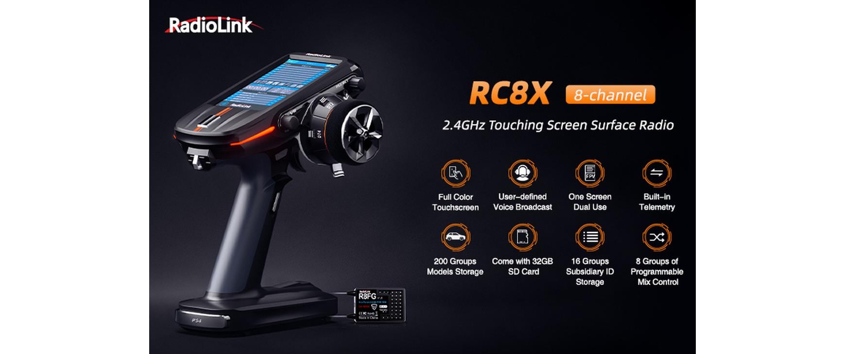 RadioLink Fernsteuerung RC8X 2.4 GHz, 8 Kanal, mit 2 Empfänger