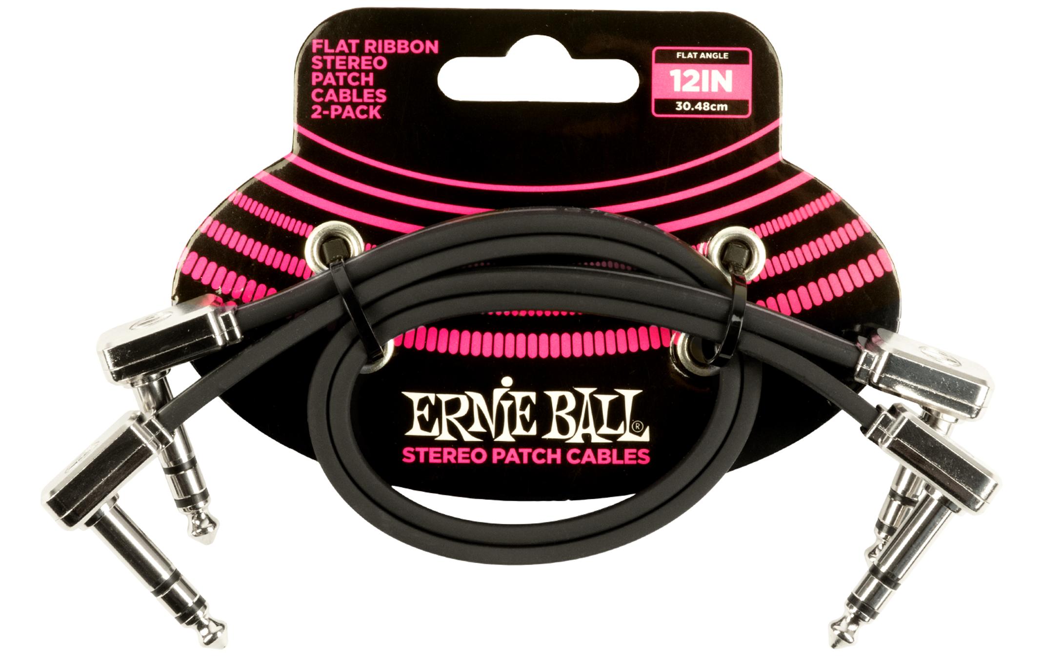 Ernie Ball Patch-Kabel 6405 Flat Ribbon, 2er Pack – 0.3 m, Schwarz