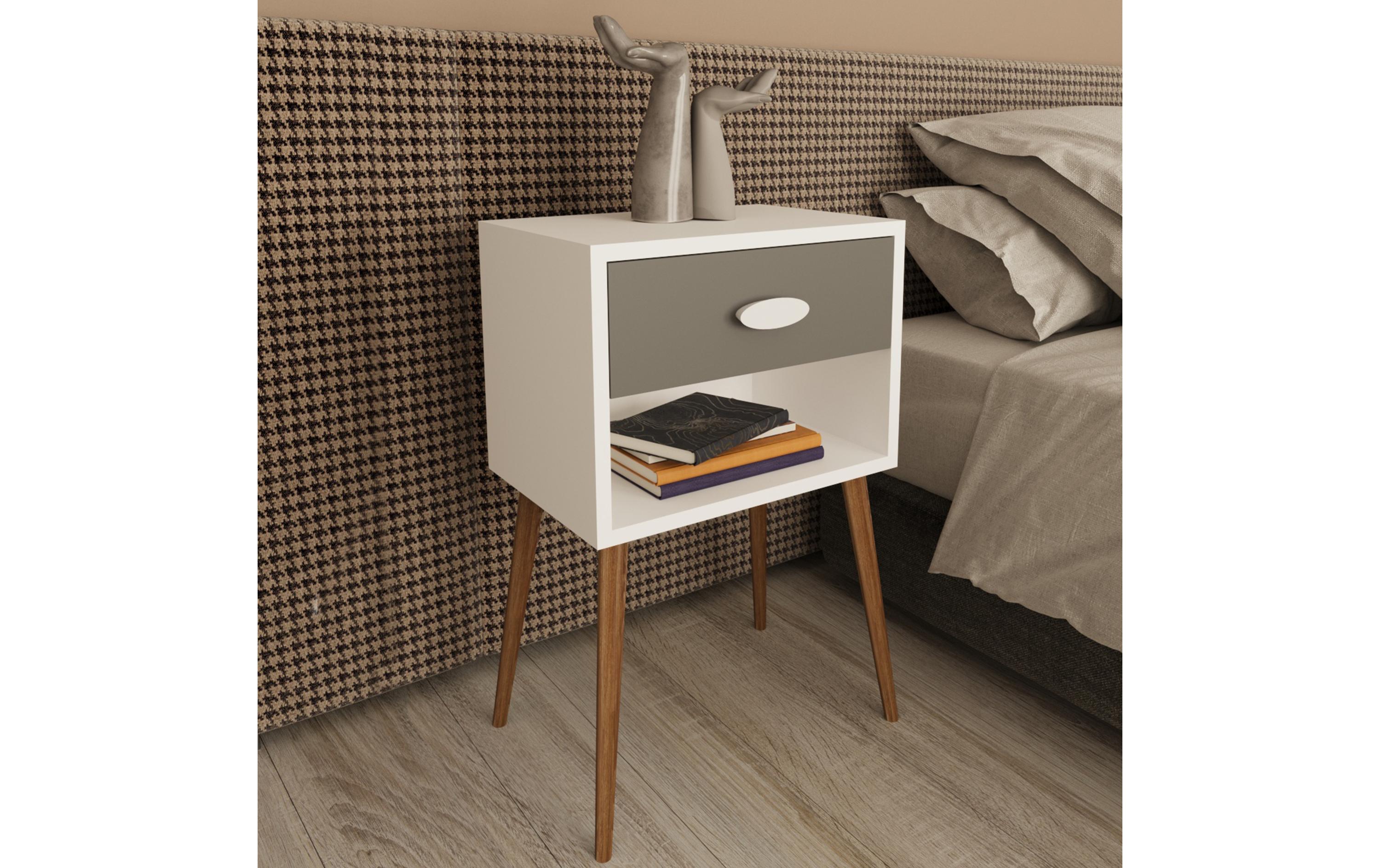 VCM Nachttisch Singol XL 45 x 70 cm, Weiss/Anthrazit