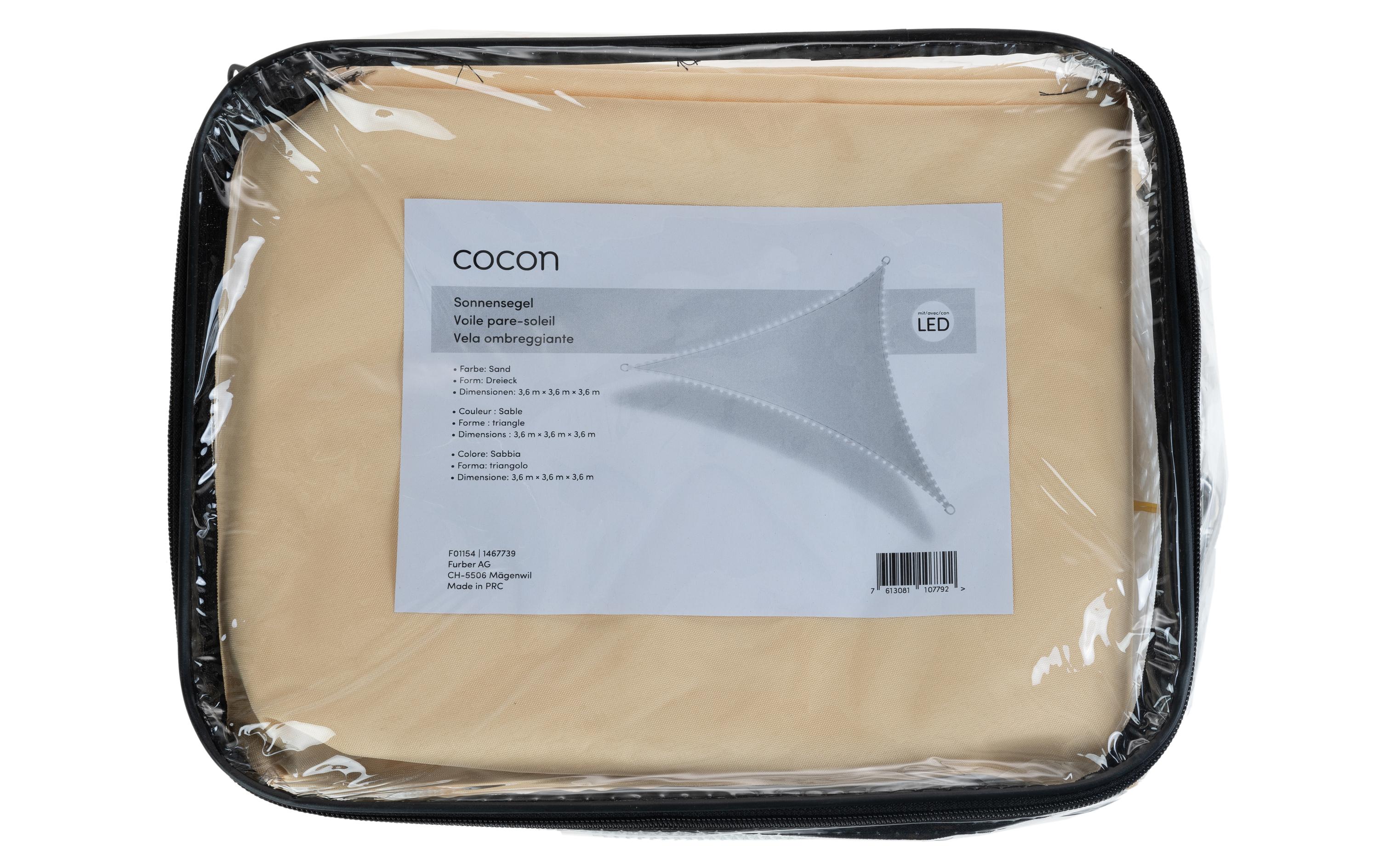 COCON Sonnensegel LED Solar, 360 cm, Dreieck, Beige