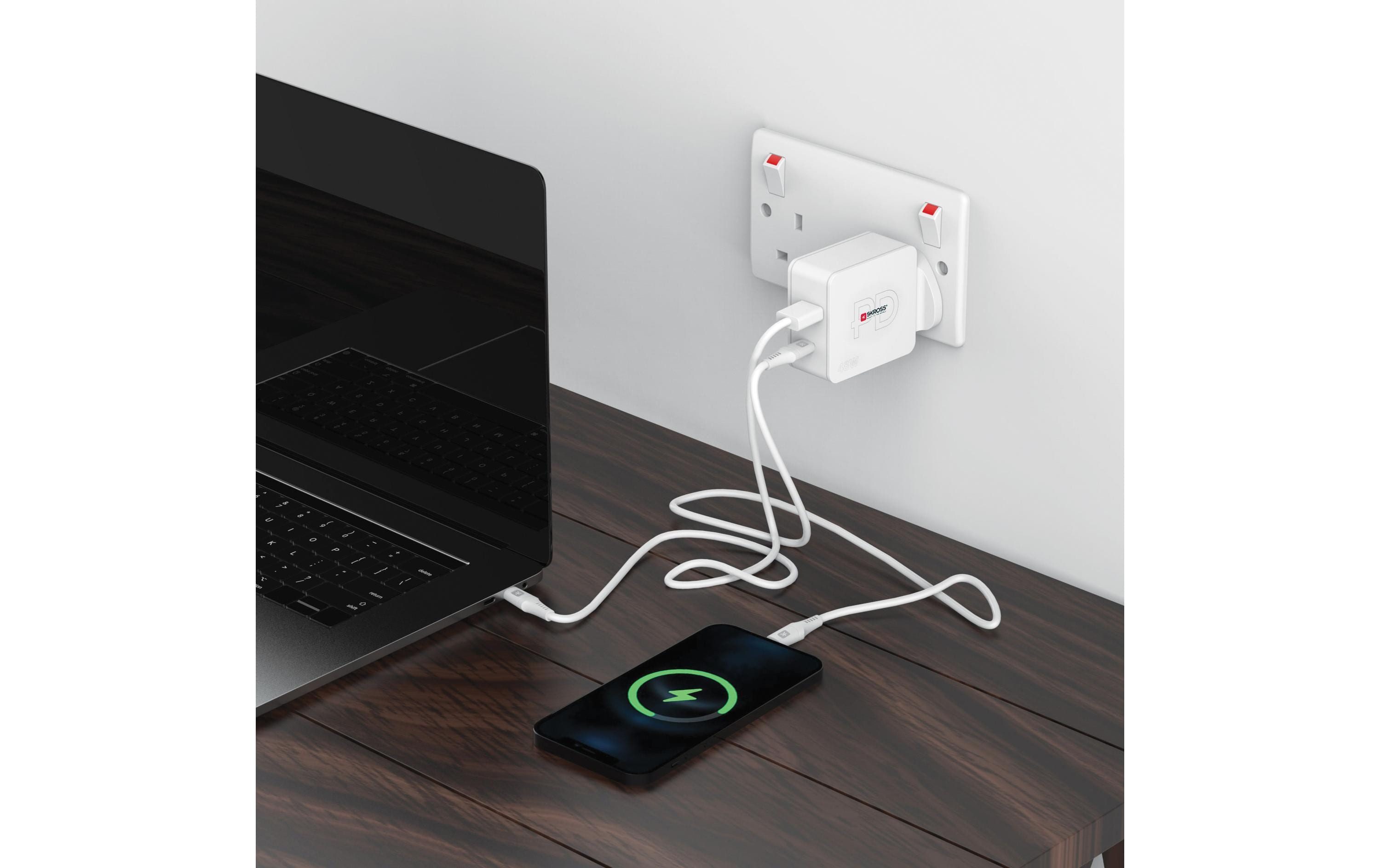 SKROSS USB-Wandladegerät Multipower 2 Pro+, UK, 48 W, Weiss
