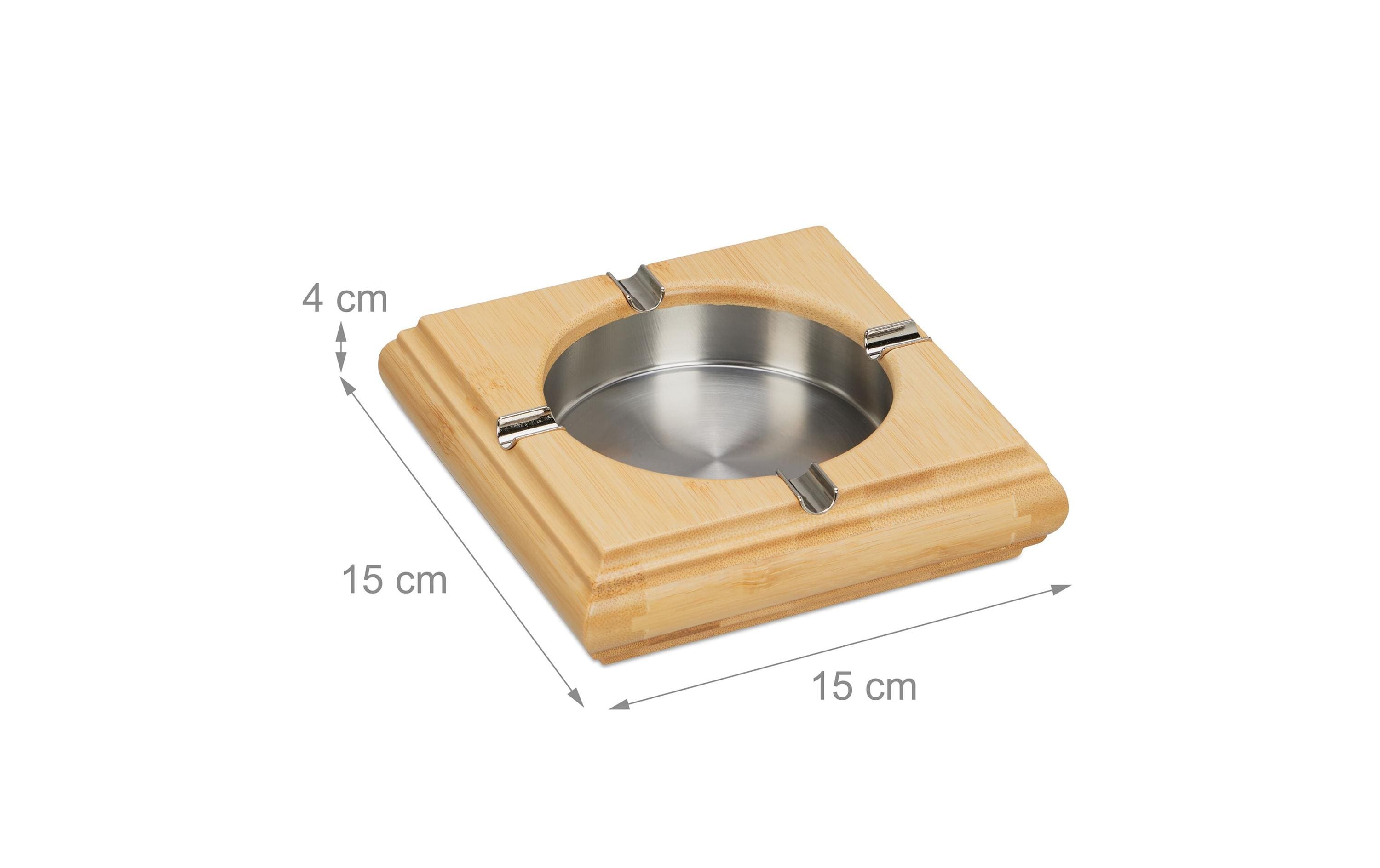 relaxdays Aschenbecher Bambus Nature/Silber