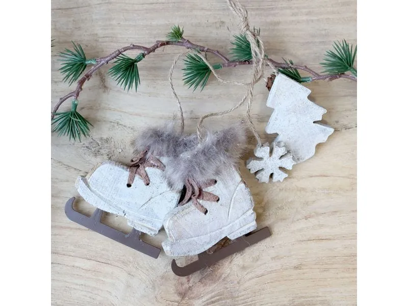 Chic Antique Weihnachtsschmuck Vintage Schlittschuhe Weiss