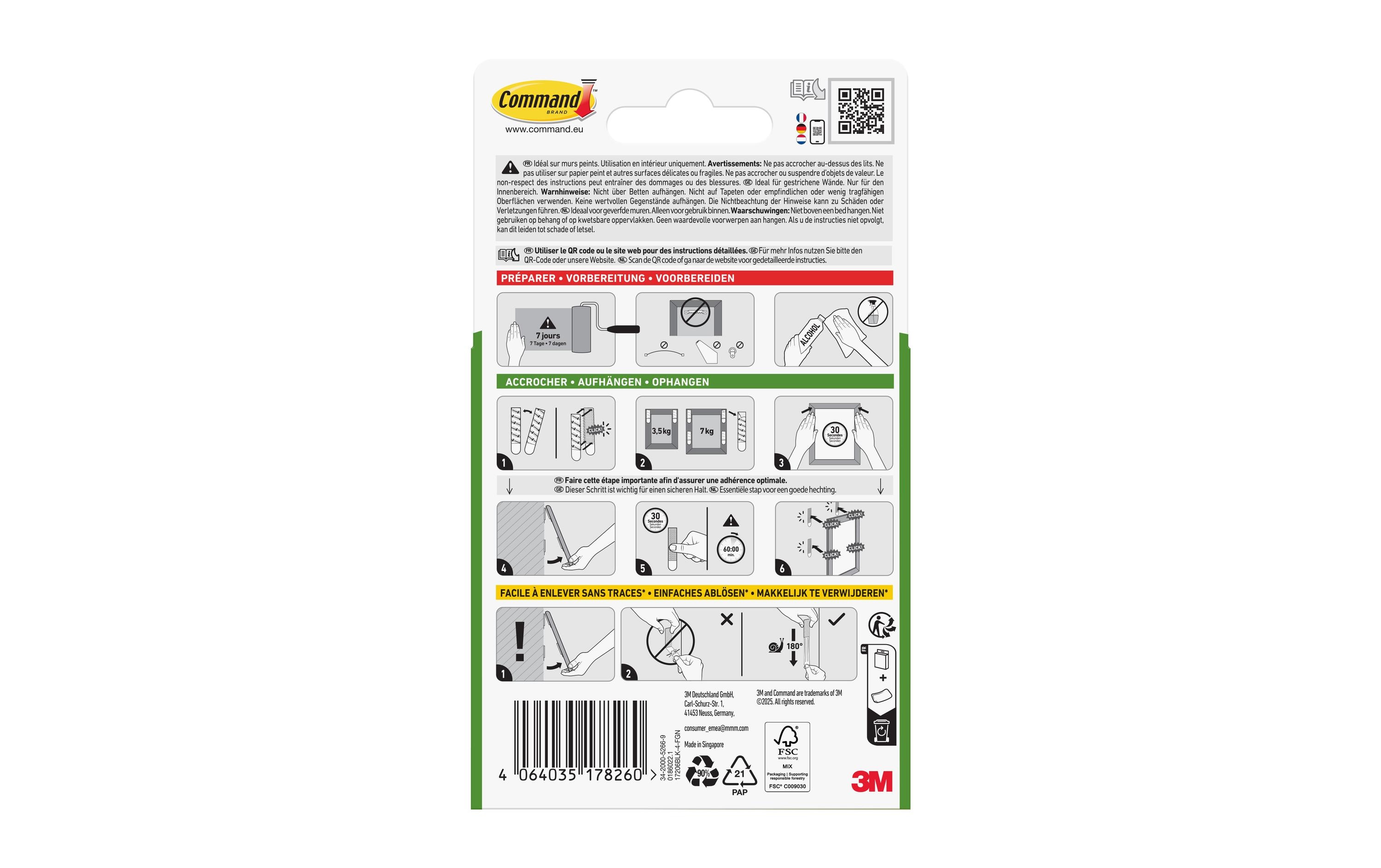 Command Klebepad Command L, 4 Stück, Schwarz