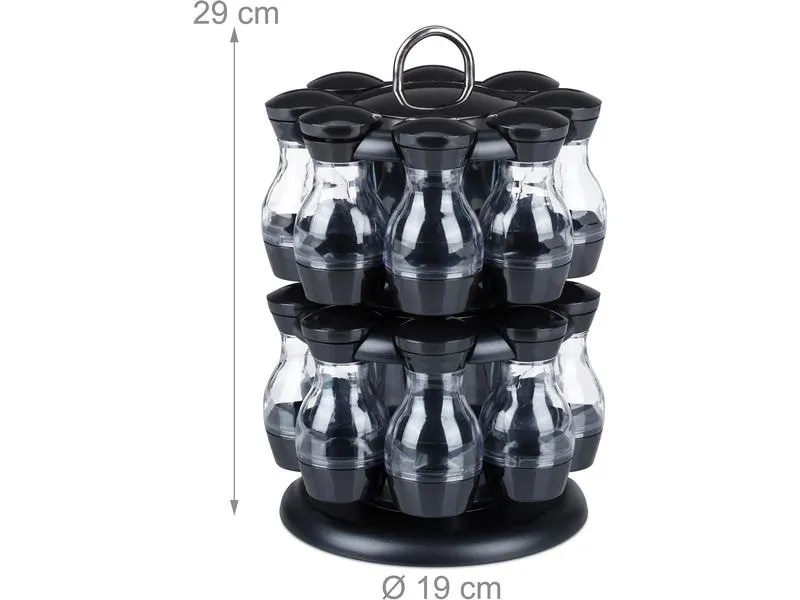 relaxdays Gewürzkarussell 16er Set Schwarz/Transparent relaxdays Gewürzkarussell 16er Set Schwarz/Transparent