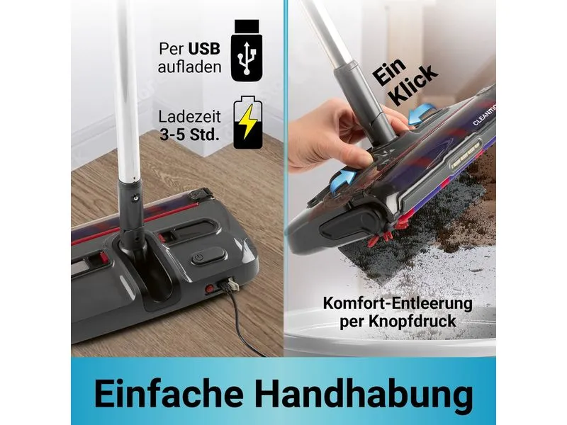 CLEANmaxx Akku-Besen 15 W, USB-C, LED